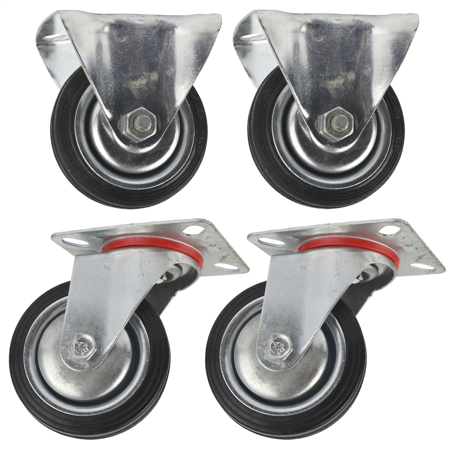 Roulettes pivotantes et fixes en caoutchouc de 3 po (75 mm) pour chariot (lot de 4) CST01_02