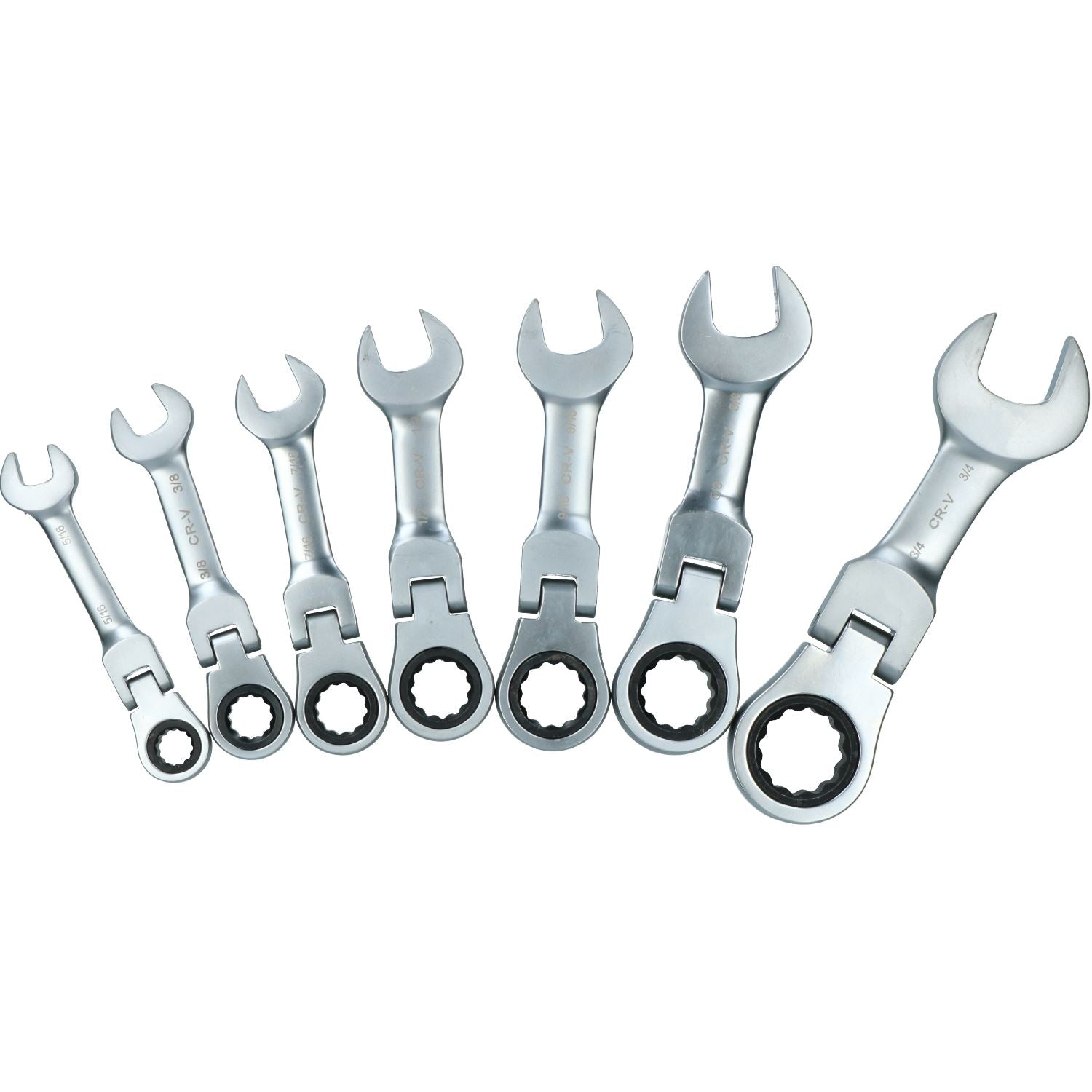 Metrischer + imperialer Stubby Flexible Flexi Ringmaulschlüsselsatz mit Ratsche, 12-teilig