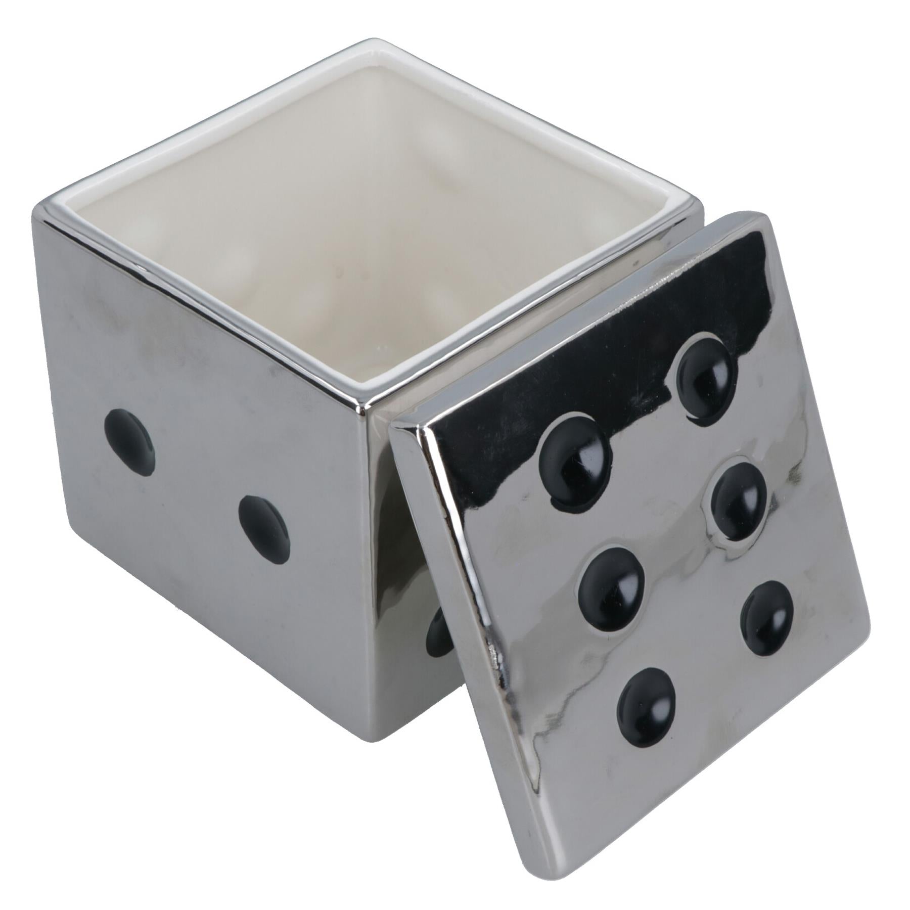 Ceramic Dice Box Mirrored Silver Storage Trinket Jewellery House Home Decor