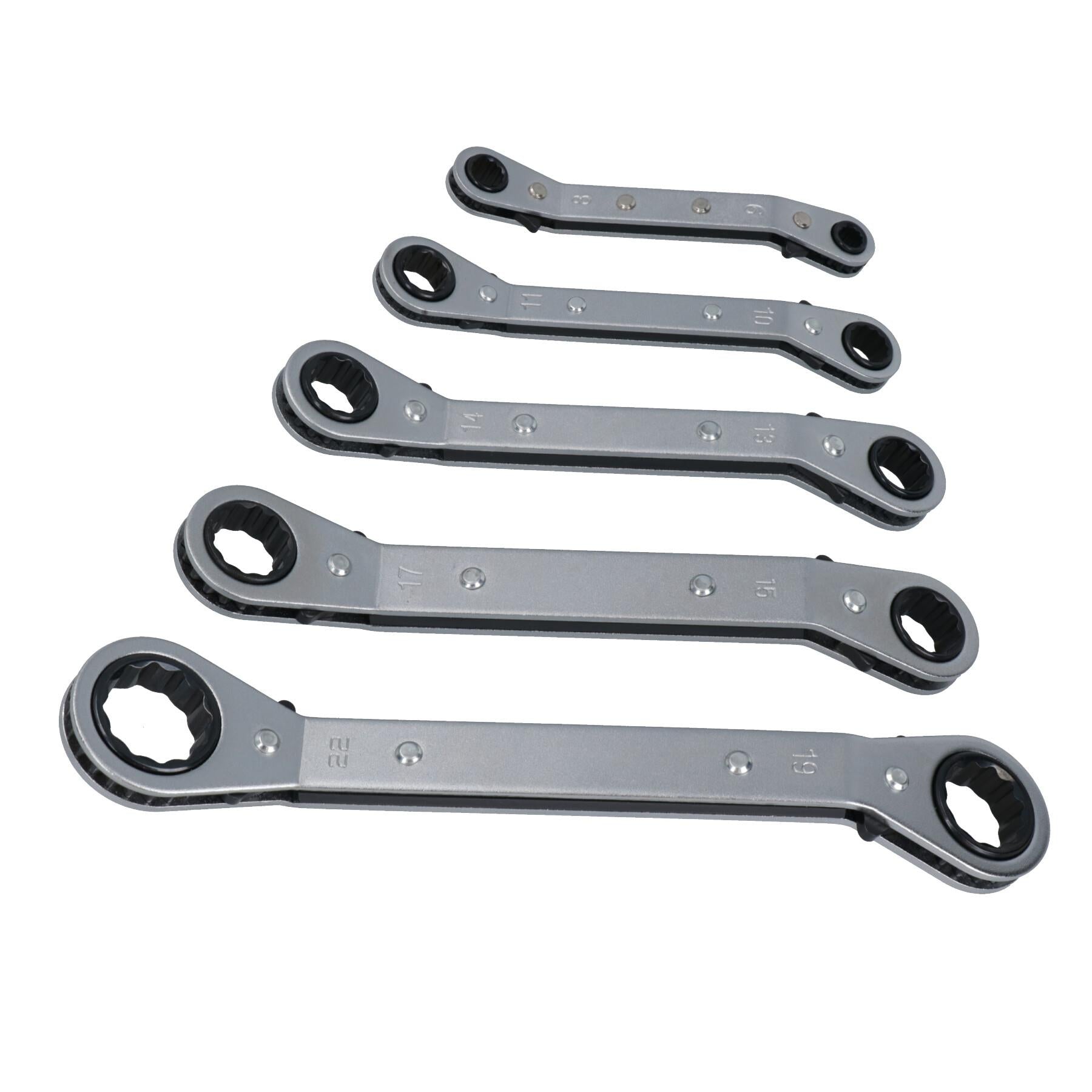 5pc Offset Metric Ratchet Ring Spanners Wrench Cranked Reversible 6-22mm