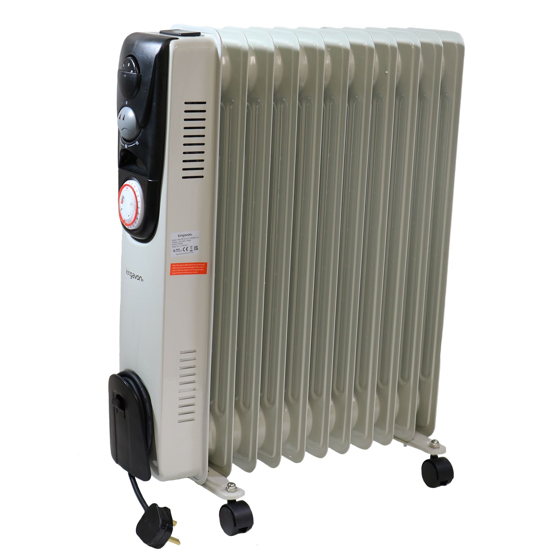 Radiateur électrique portatif rempli d'huile à 11 ailettes de 2,5 kW avec thermostat réglable et minuterie