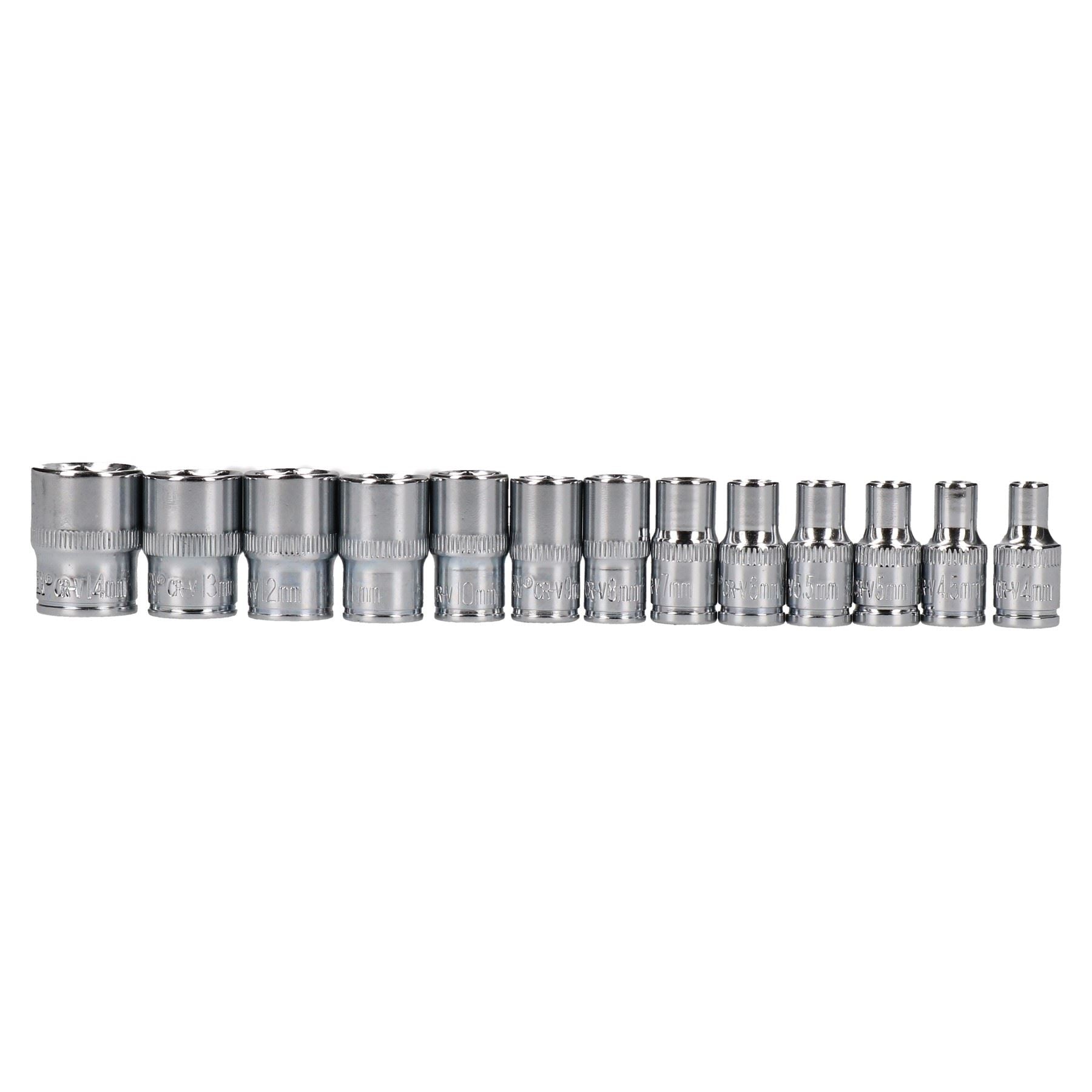 Douilles métriques peu profondes MM à entraînement 1/4" à 6 pans simples 4 mm - 14 mm 13 pièces