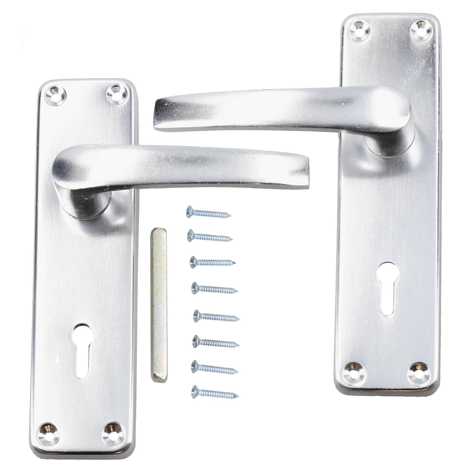 Aluminium Lever Lock Door Handle Handles Set With Spindle + Fixings