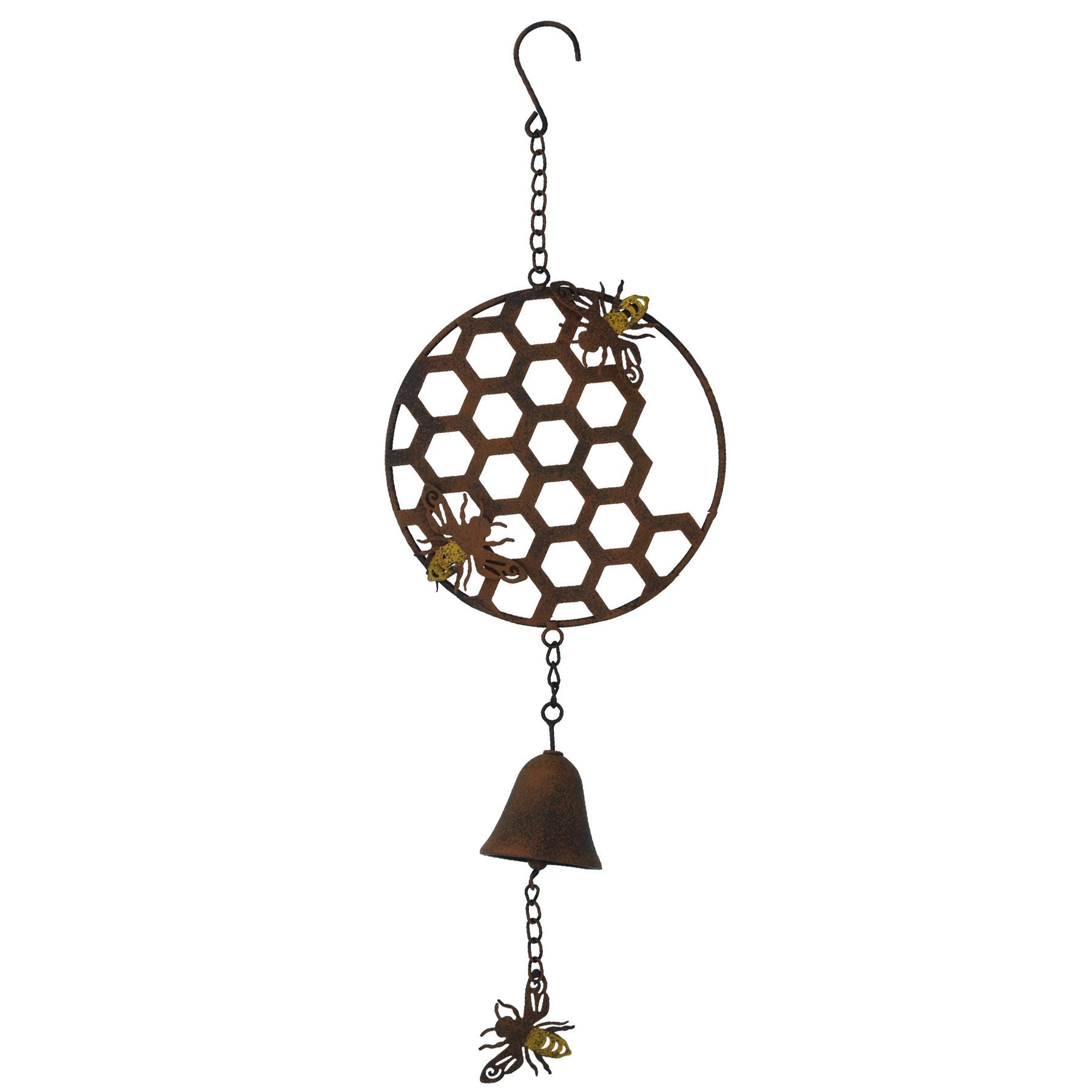 Honeycomb Wind Chime Bee Bell Hanging Garden Yard Hex Decor Metal Wasp