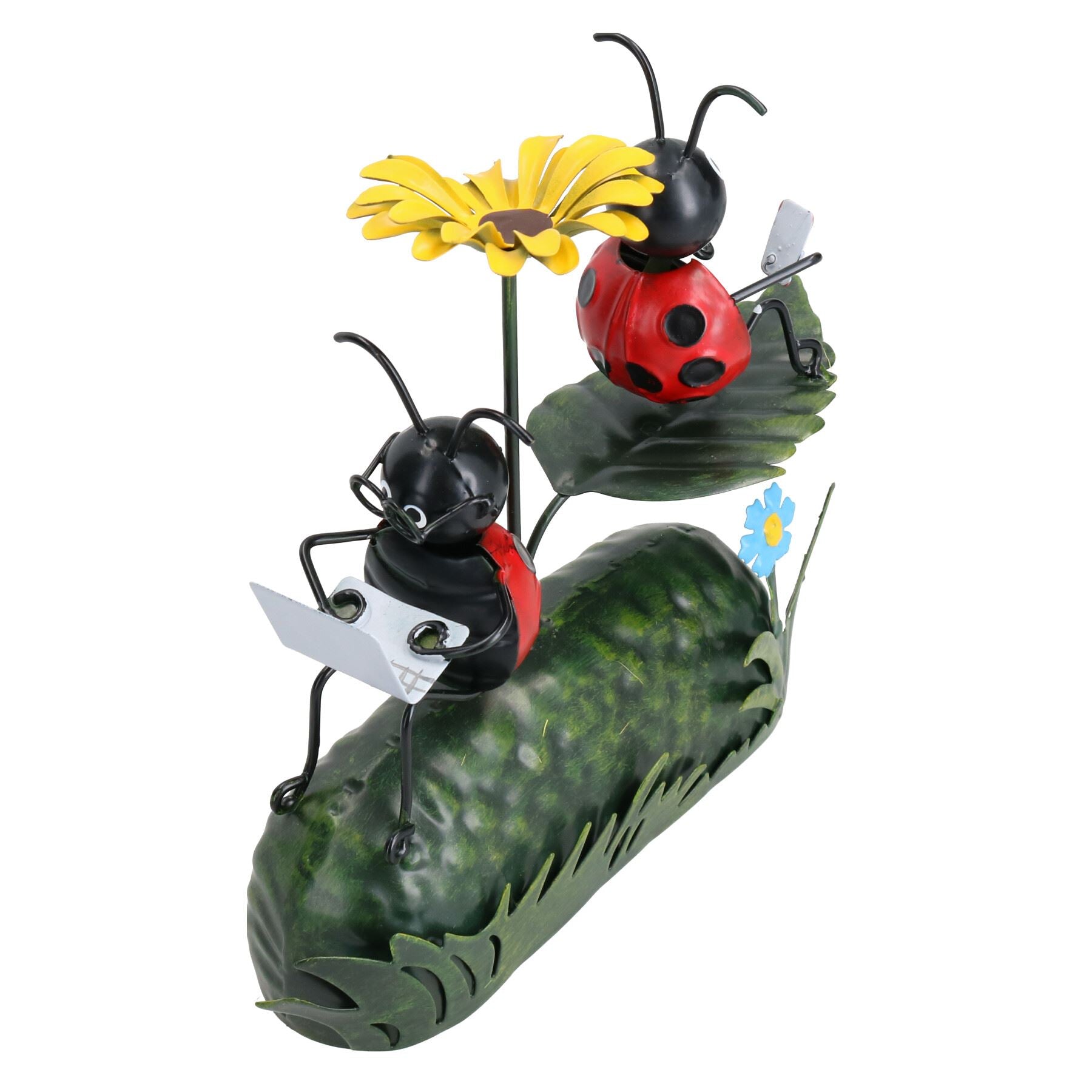 Coccinelle miniature en métal avec parapluie à fleurs, décoration de jardin 7 x 16 x 20 cm
