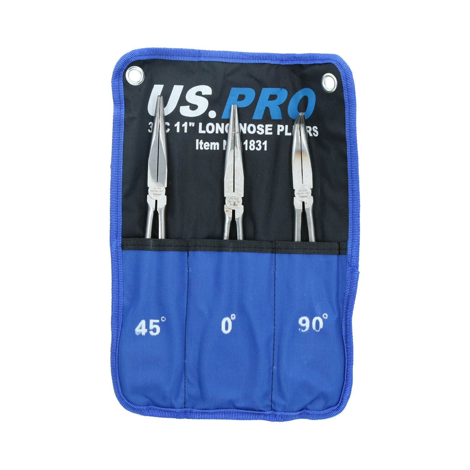 Jeu de 3 pinces à bec long 11" droites / 45 / 90 degrés par USPRO TOOLS AT806