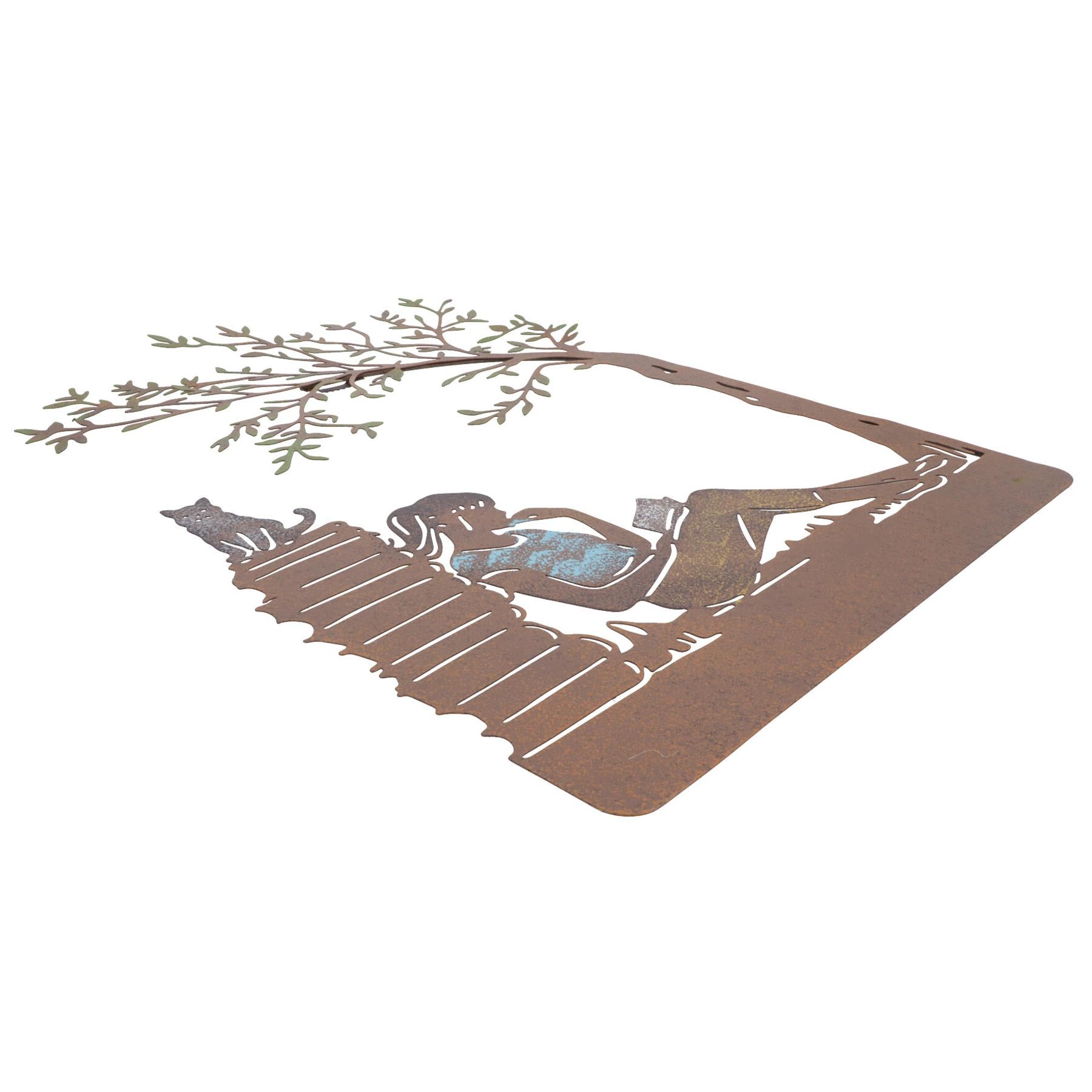 Girl Reading Wall Art Metal Silhouette Garden Home Fence Decoration House