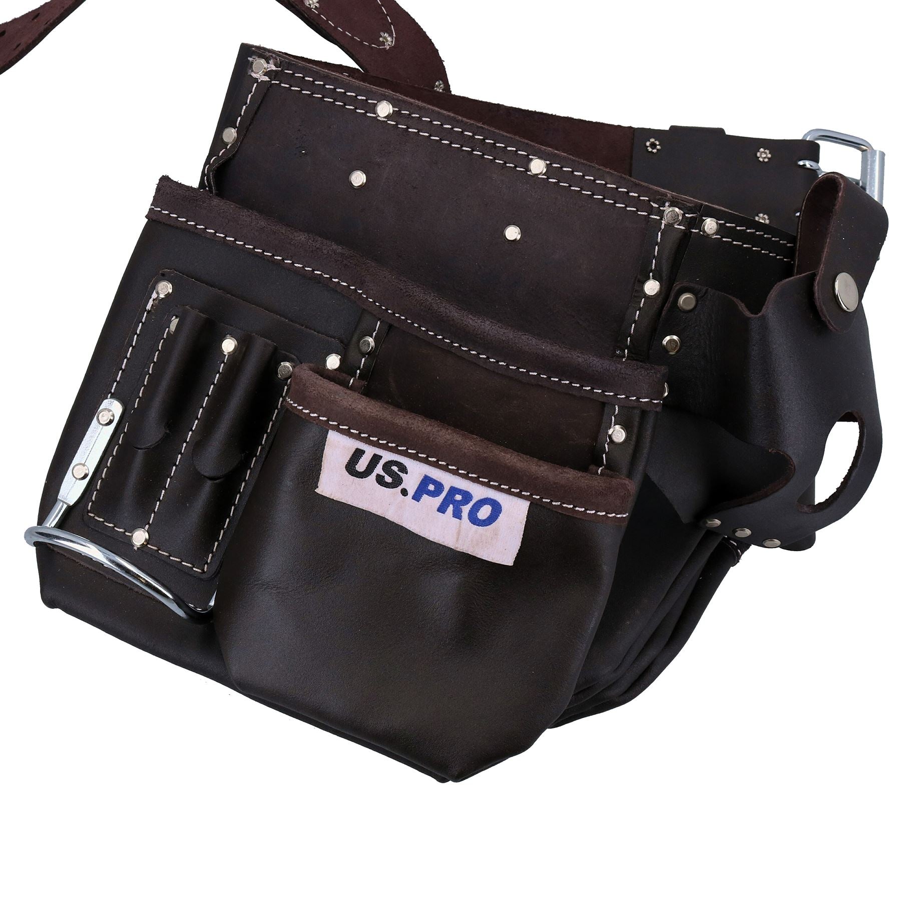 Pochette à double ceinture en cuir avec boucle de ceinture réglable 11 poches