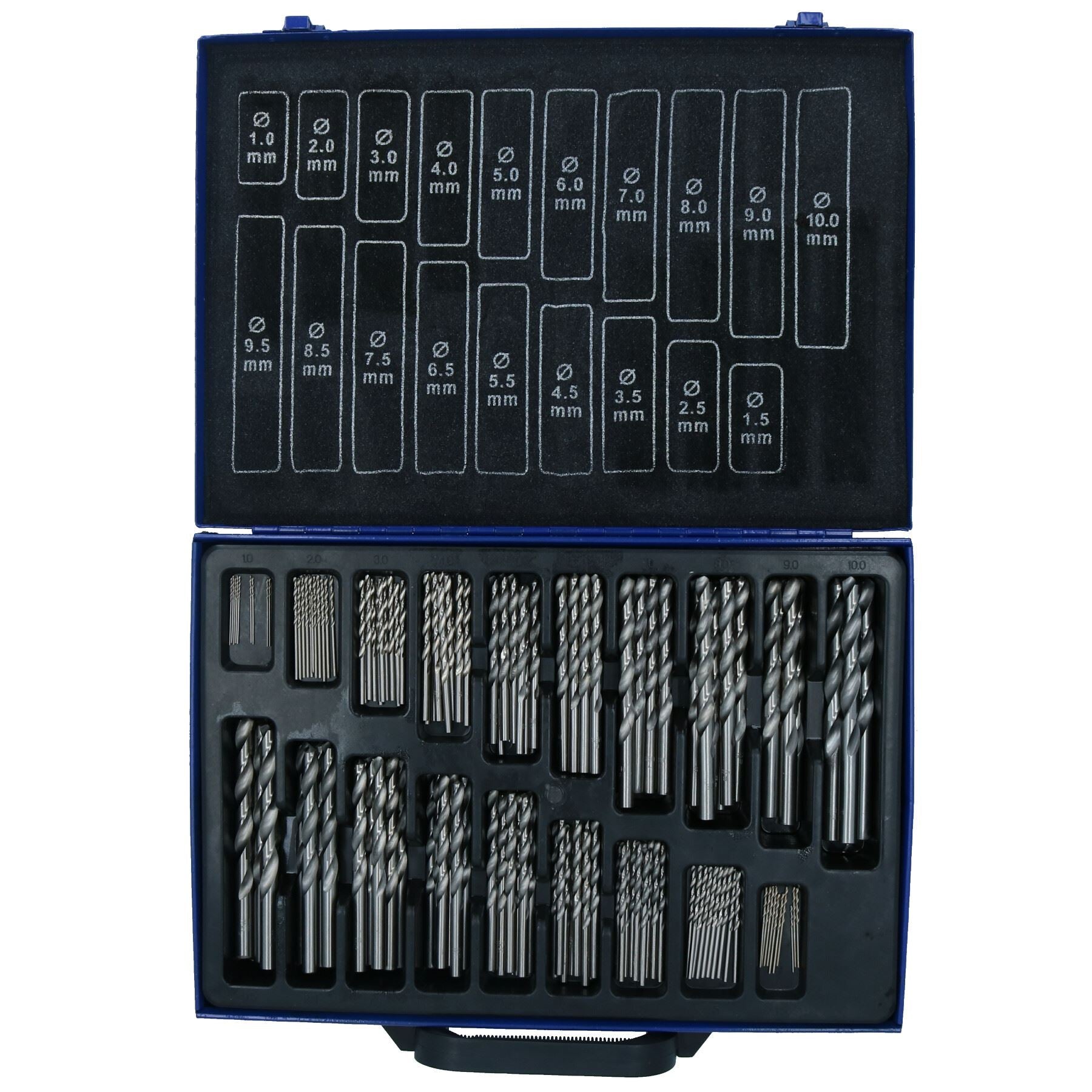 Jeu de forets hélicoïdaux métriques 170 pièces HSS 1 mm - 10 mm dans une valise TE399