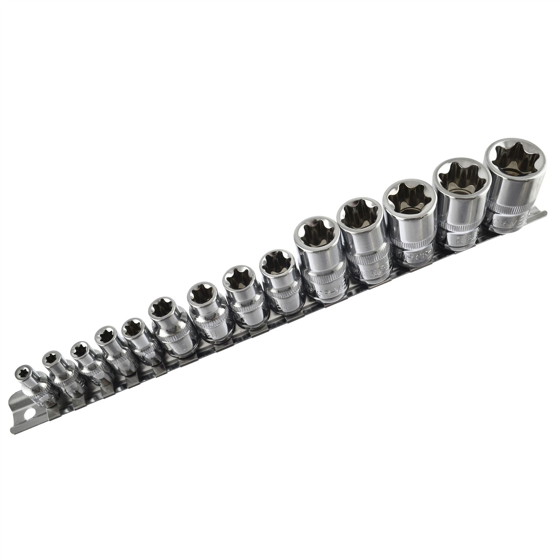 Jeu de 14 douilles femelles Torx / Star, entraînement 1/4" / 3/8" et 1/2" E4 - E24