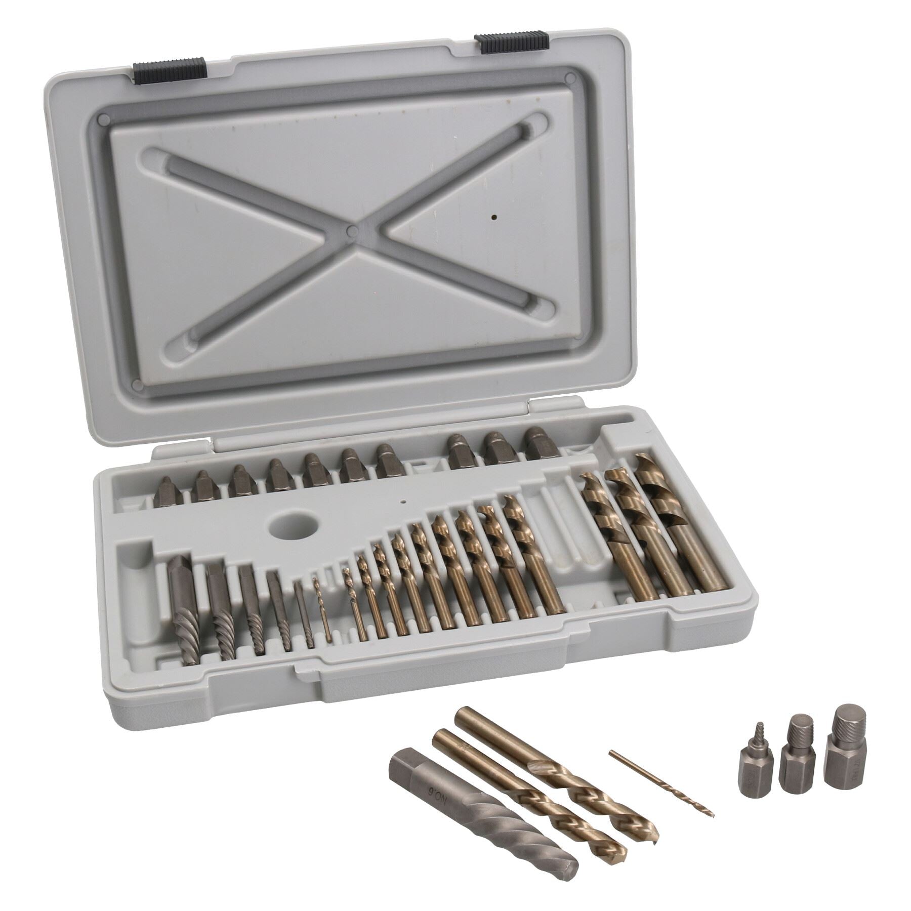Kit de démontage d'extracteur de goujon de vis avec forets impériaux dans le sens inverse des aiguilles d'une montre 34 pièces