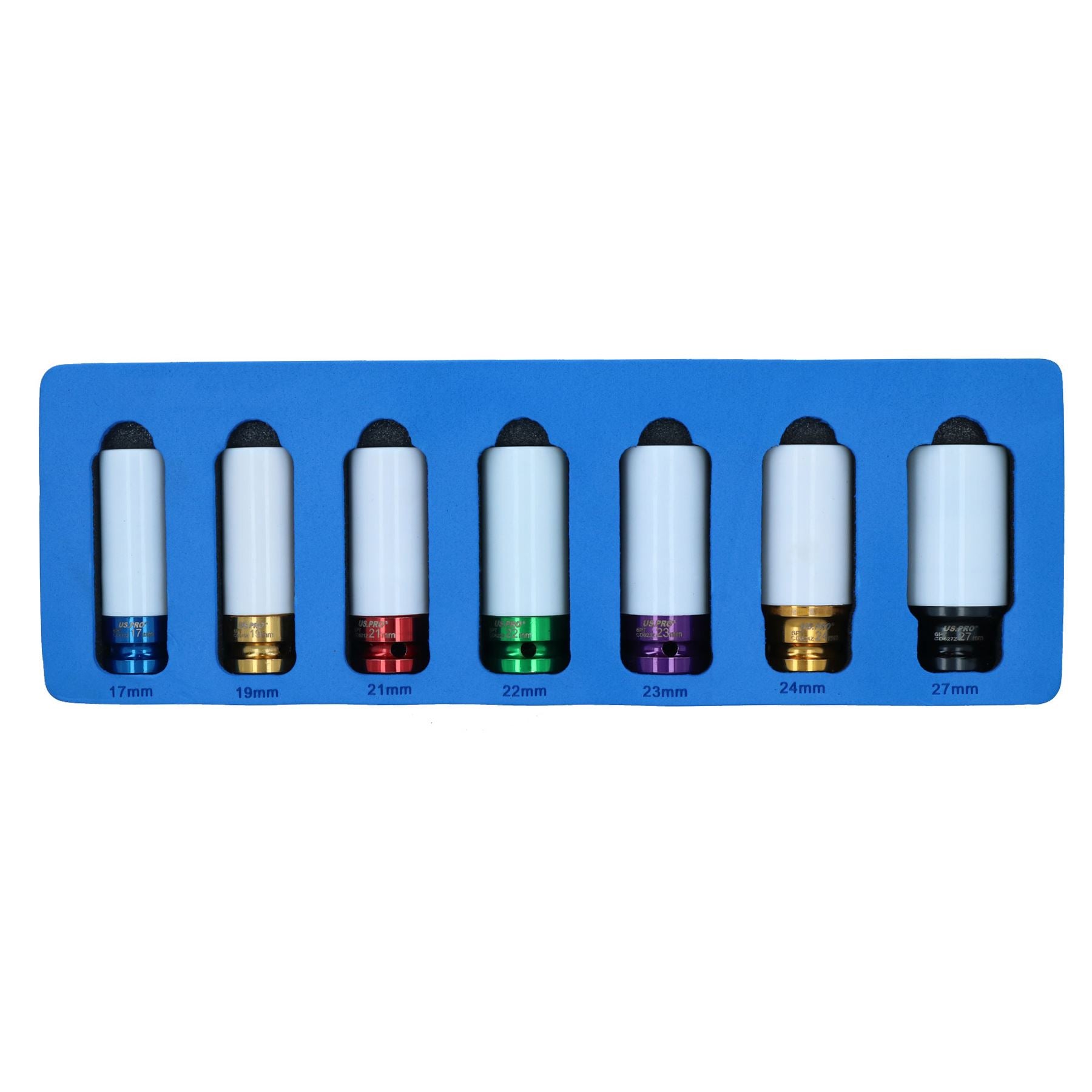 1/2-Zoll-Antrieb, tiefe Schlagnüsse für Leichtmetallfelgenmuttern, 17–27 mm, 6-kant, 7-tlg. Satz