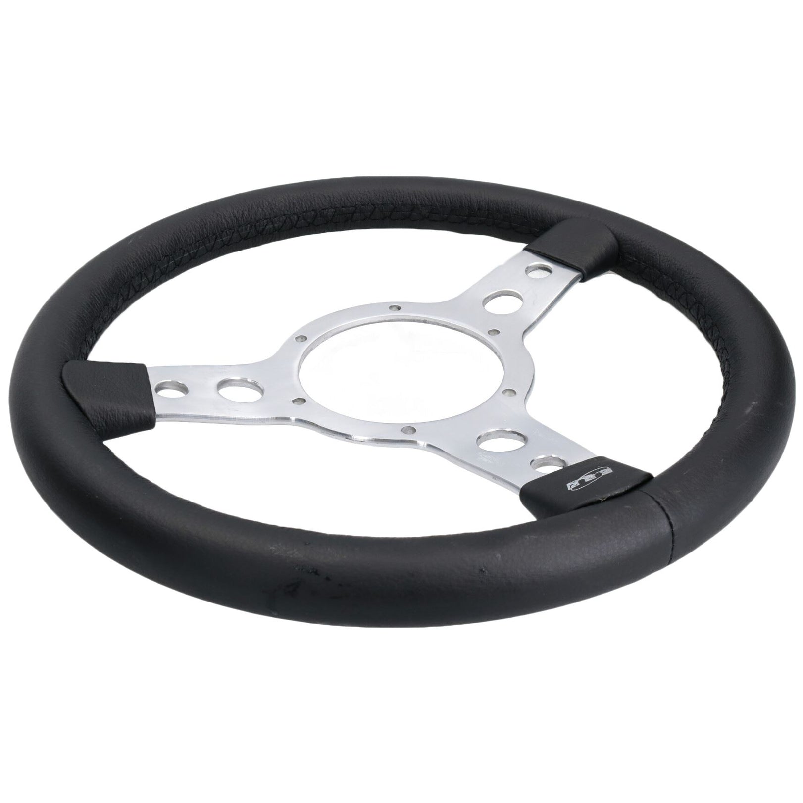 Volant de voiture classique traditionnel de 13 pouces en cuir noir à 3 branches et 6 trous