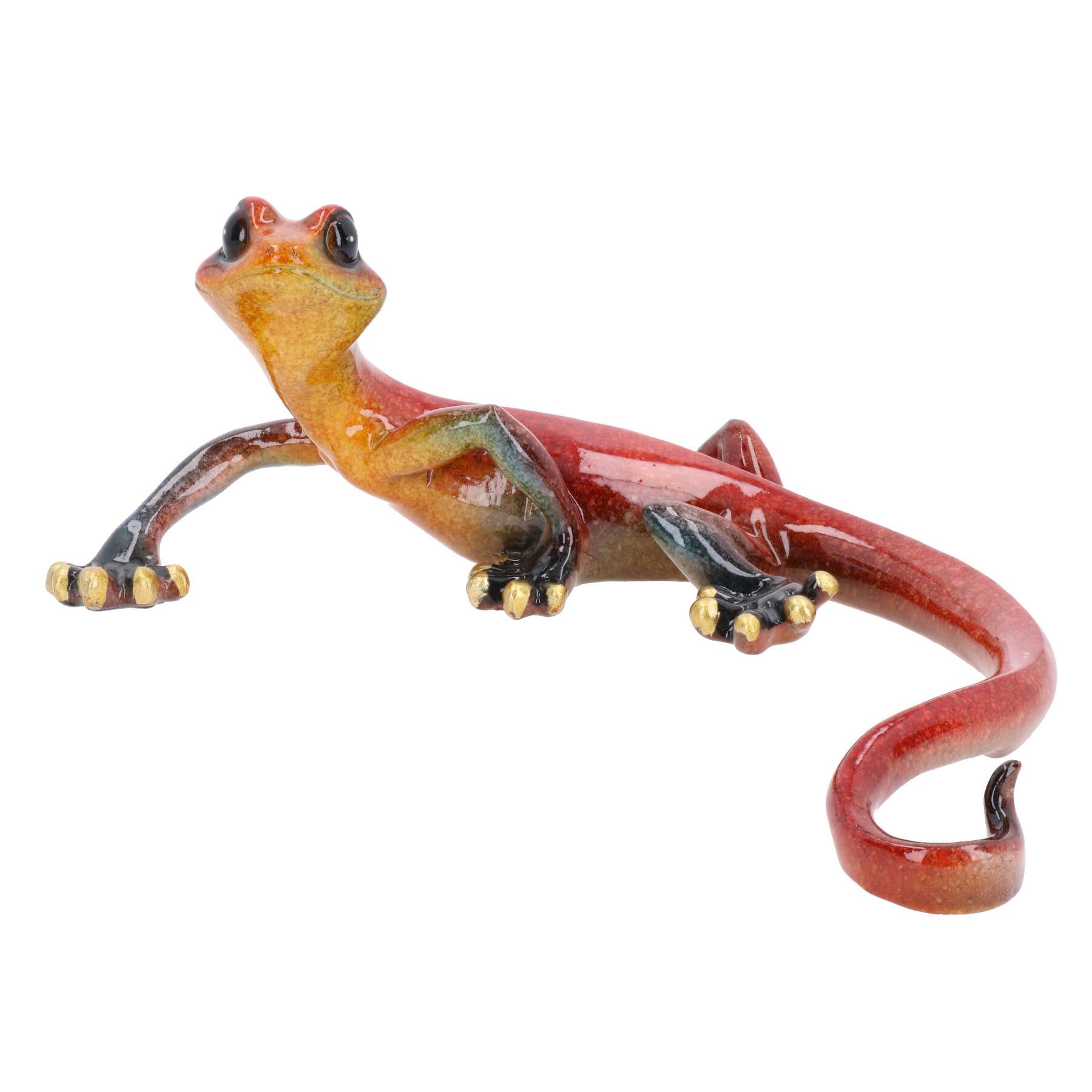 Statue décorative murale en résine représentant un lézard gecko tacheté rouge de taille moyenne