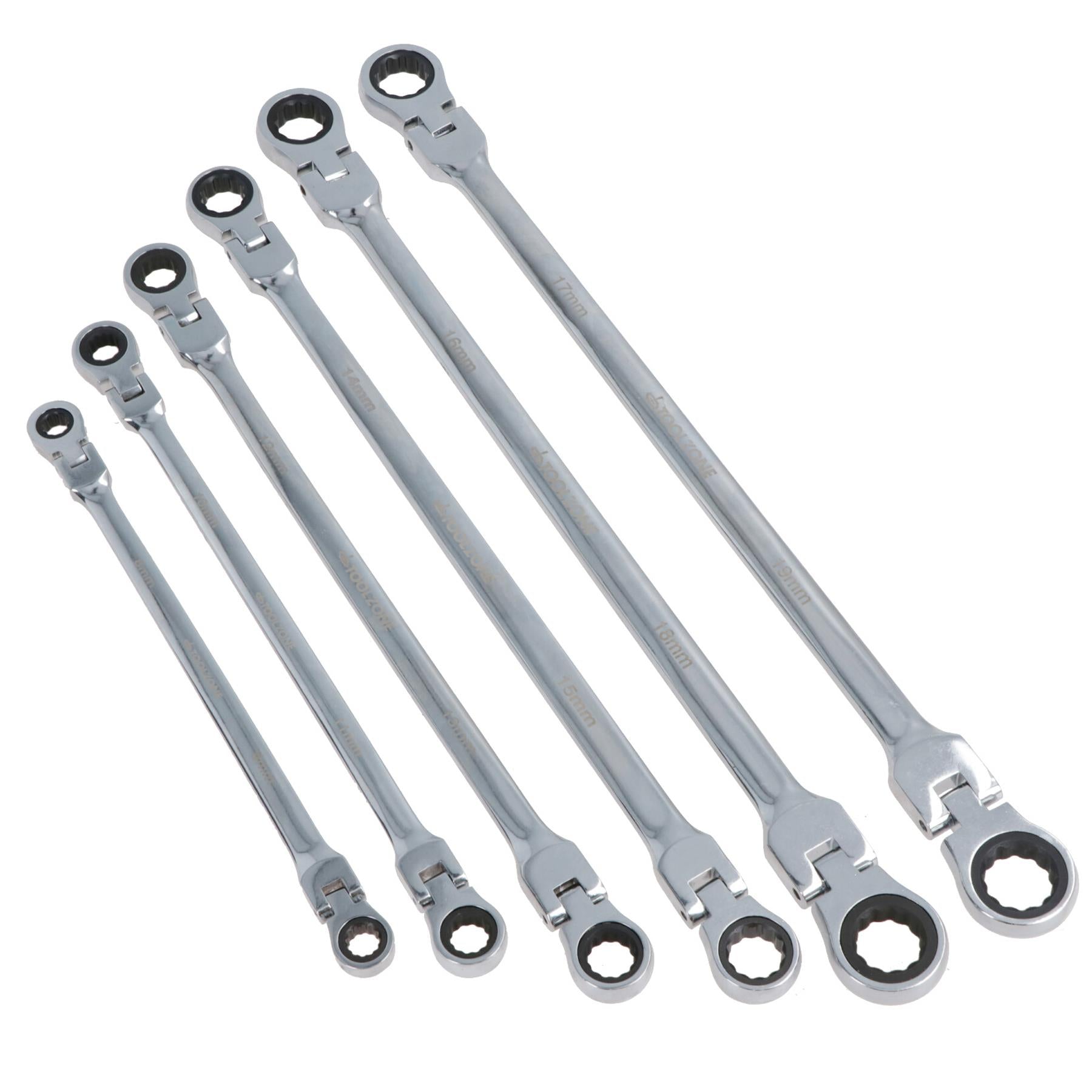Metric Flexi Headed Ratchet Spanners Wrench Set Extra Long 8mm - 9mm 10pc