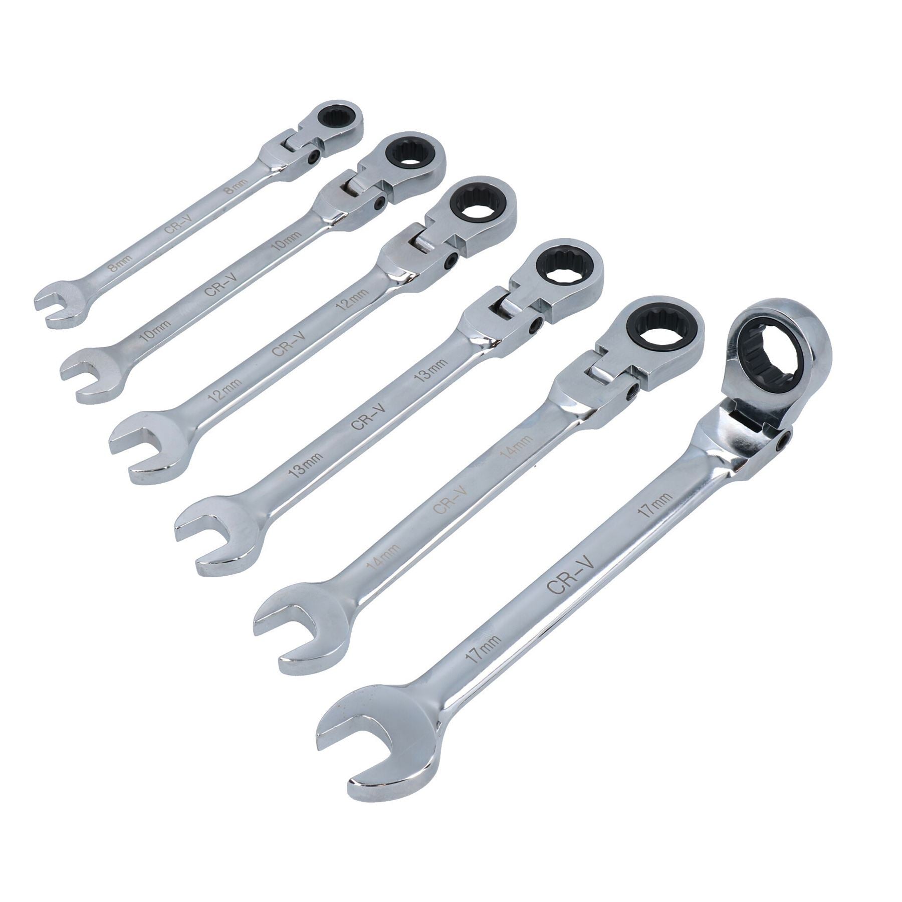 Jeu de 6 clés à cliquet à tête flexible professionnelles 8 mm - 17 mm