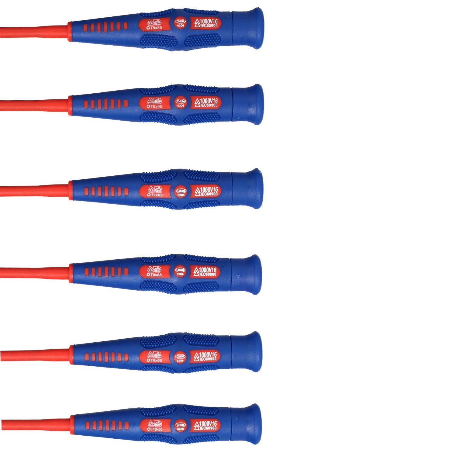 Jeu de tournevis Torx Star de précision VDE pour électriciens T5 - T10, kit de 6 pièces