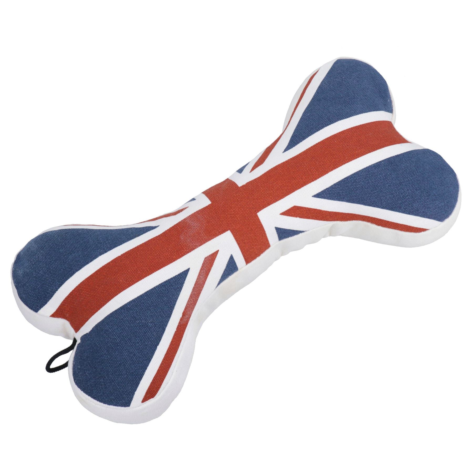 Großes, schickes Hundespielzeug aus Knochenleinen mit Union Jack-Motiv und Quietschfunktion (L 30 cm)