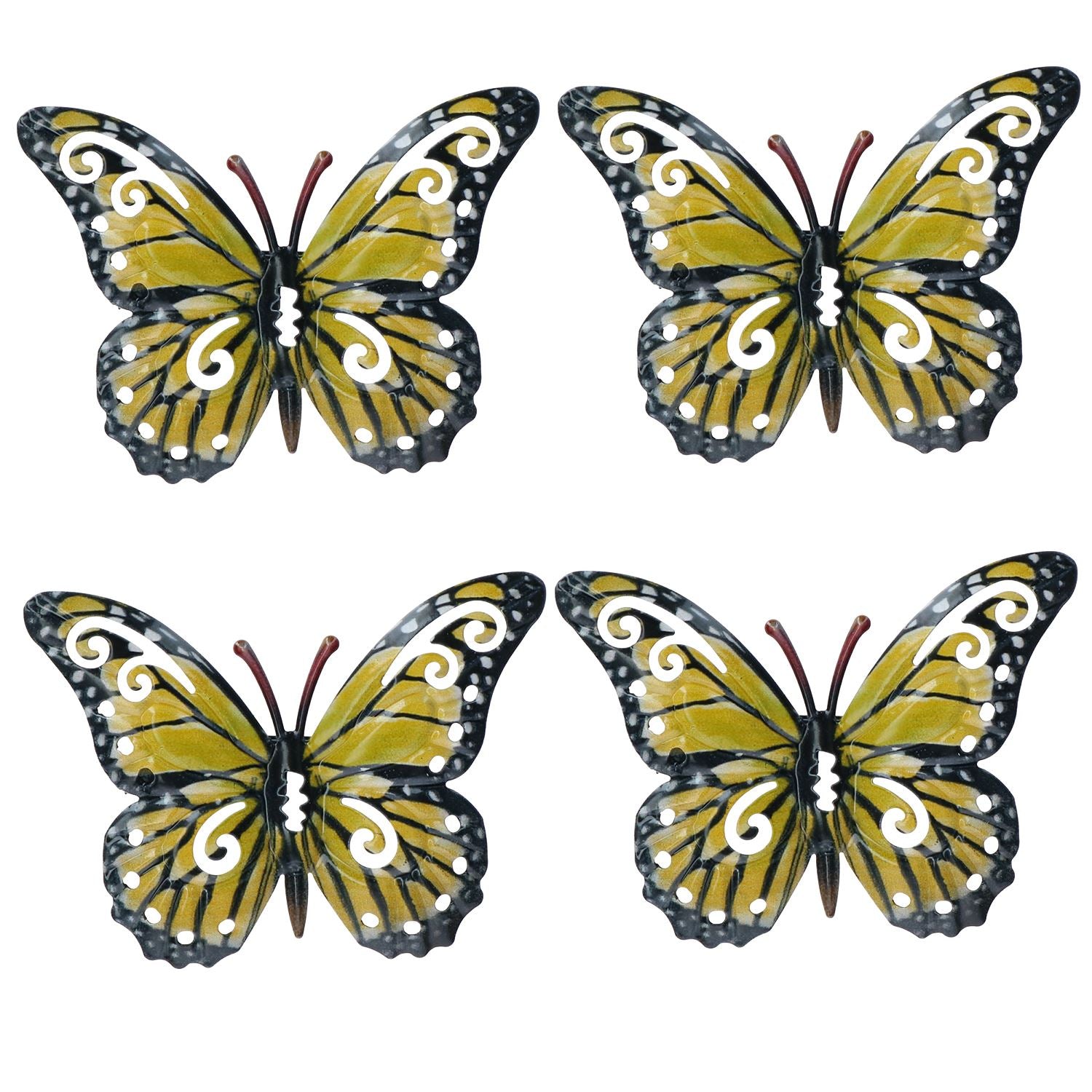 Lot de 4 petits papillons jaunes en métal pour décoration murale de jardin/maison