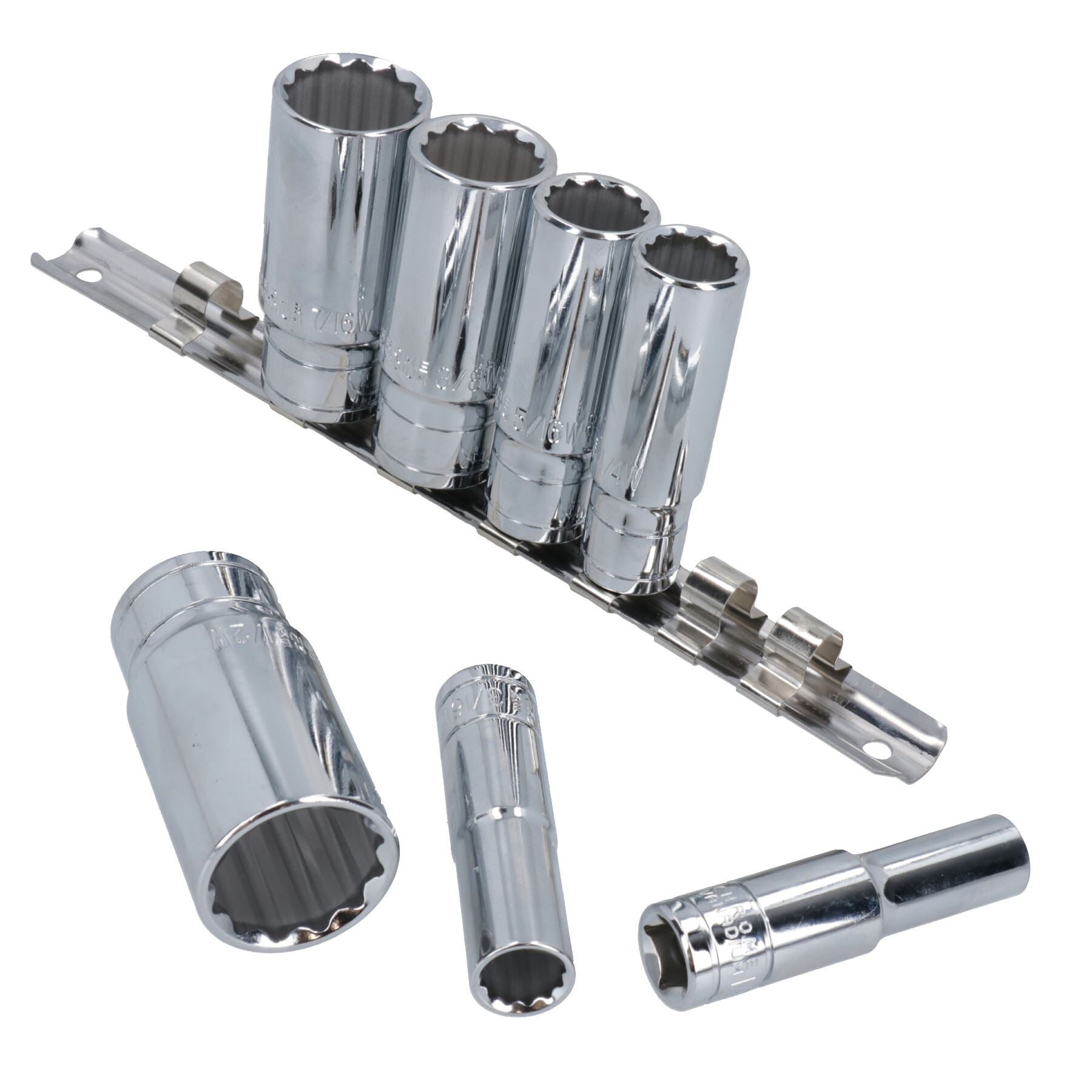 Whitworth-Steckschlüsseleinsätze, 3/8 Zoll Antrieb, doppelt tief, BSF/BSW, 7-tlg., 1/8 Zoll WW – 1/2 Zoll WW, TE740