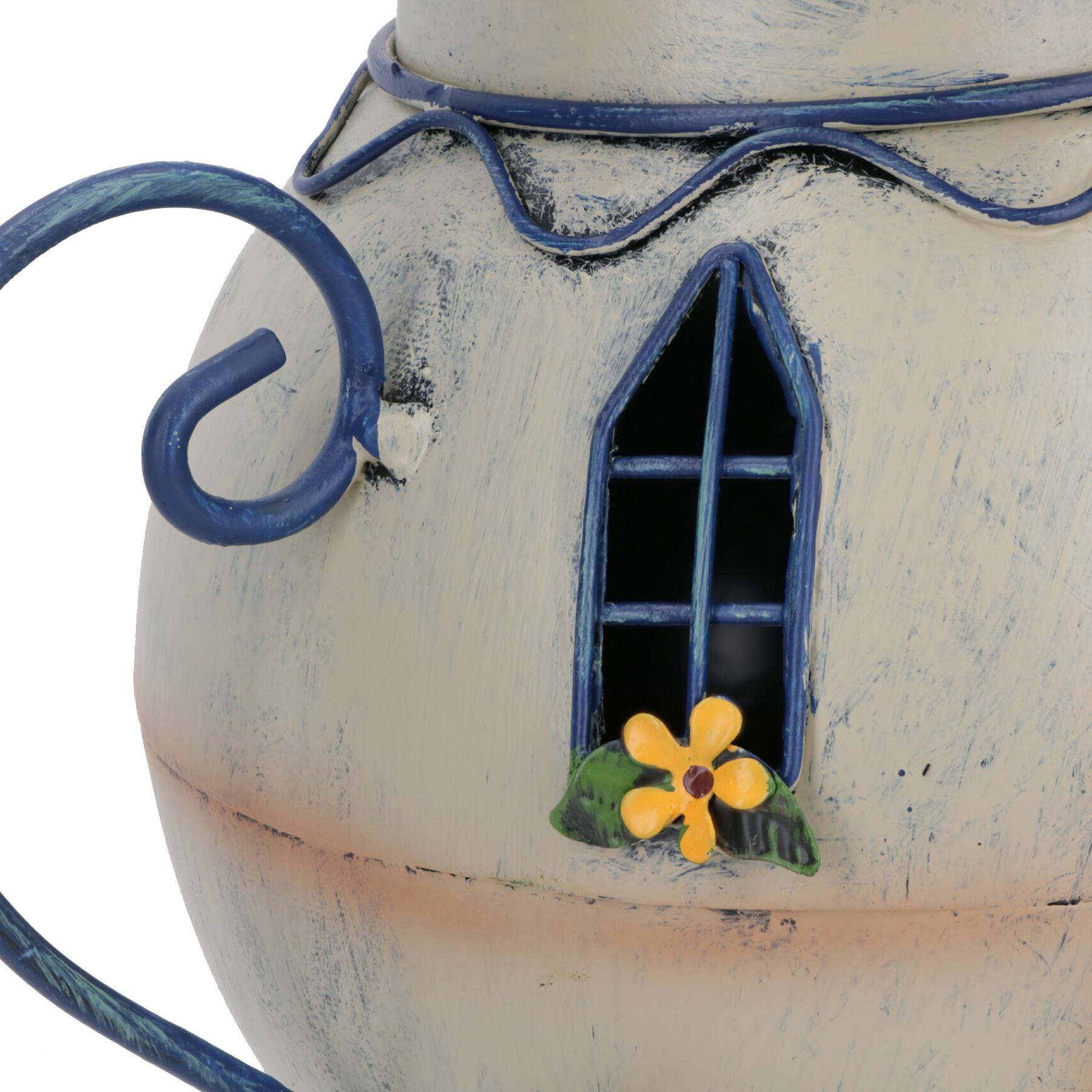Fairy Teapot House Metal Statue Sculpture Home Decor Ornament Garden Yard