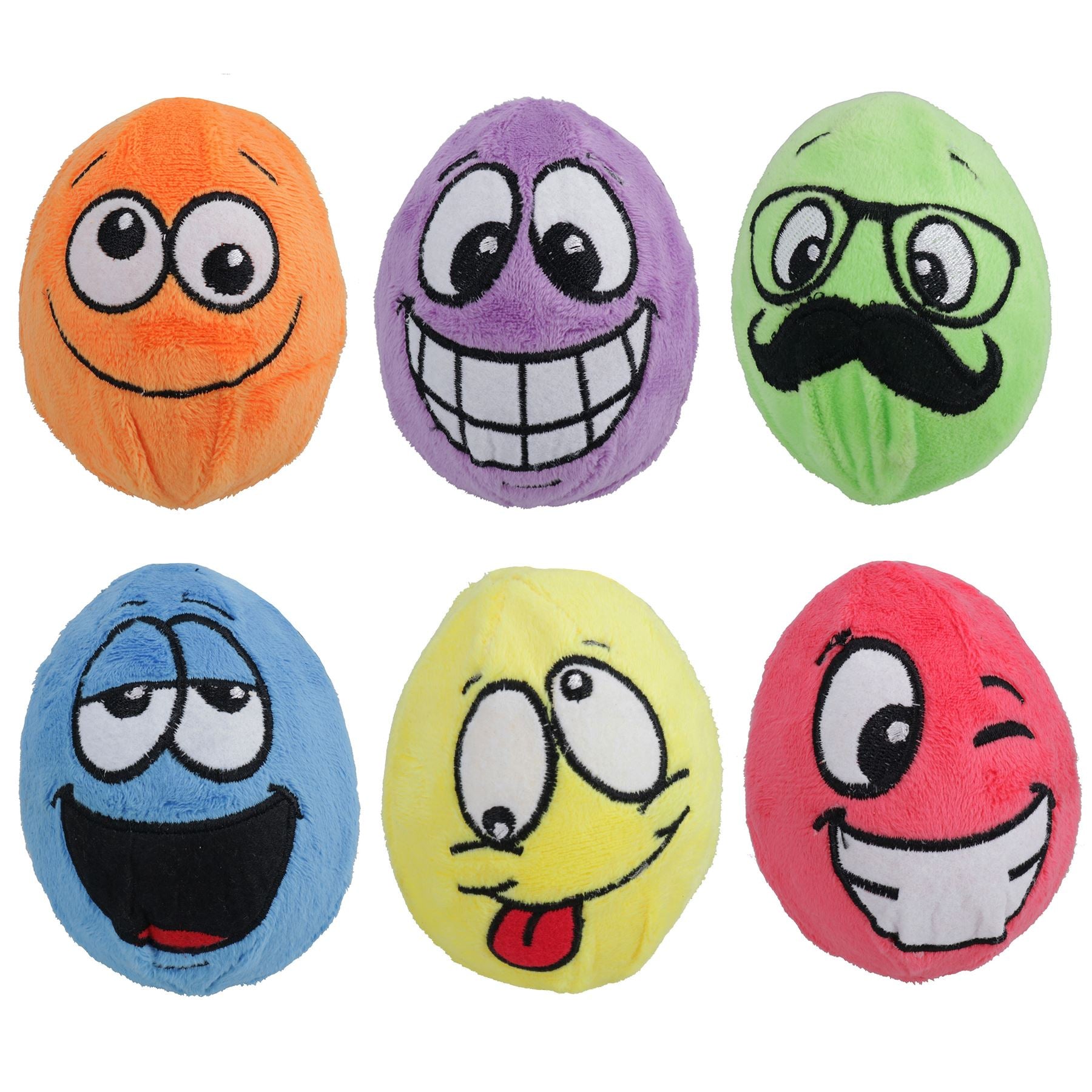 1 Assorted Colour Funny Face Egg Noggin Dog Plush Play Toy With Squeak
