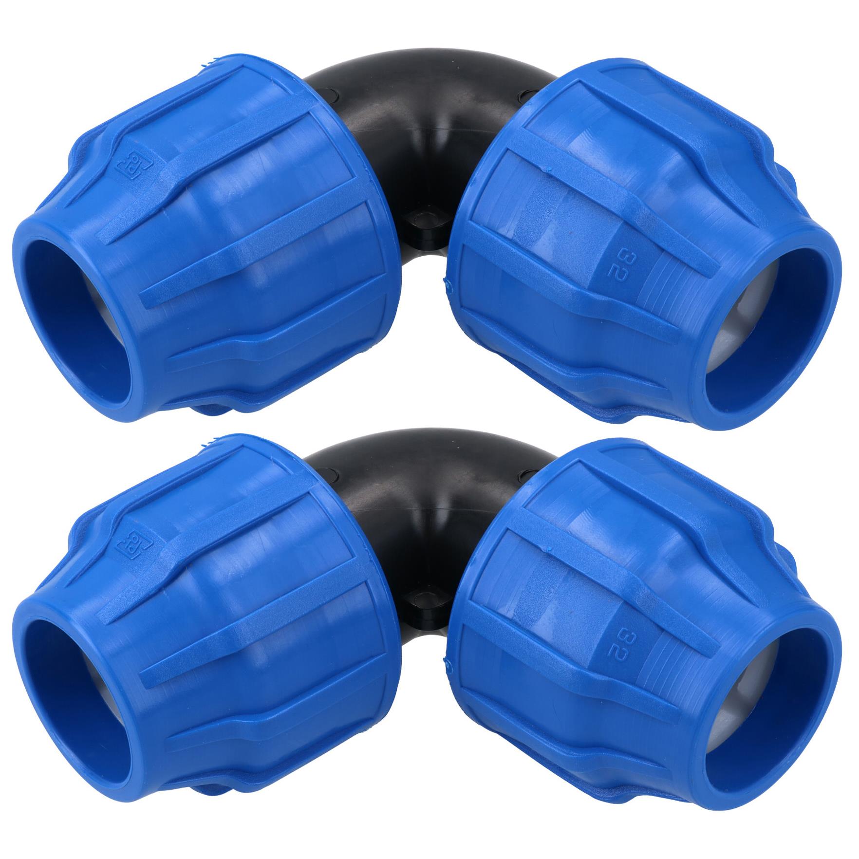 32 x 32 mm MDPE-Winkelstück, 90 Grad, Kompressionskupplung, Anschlussstück