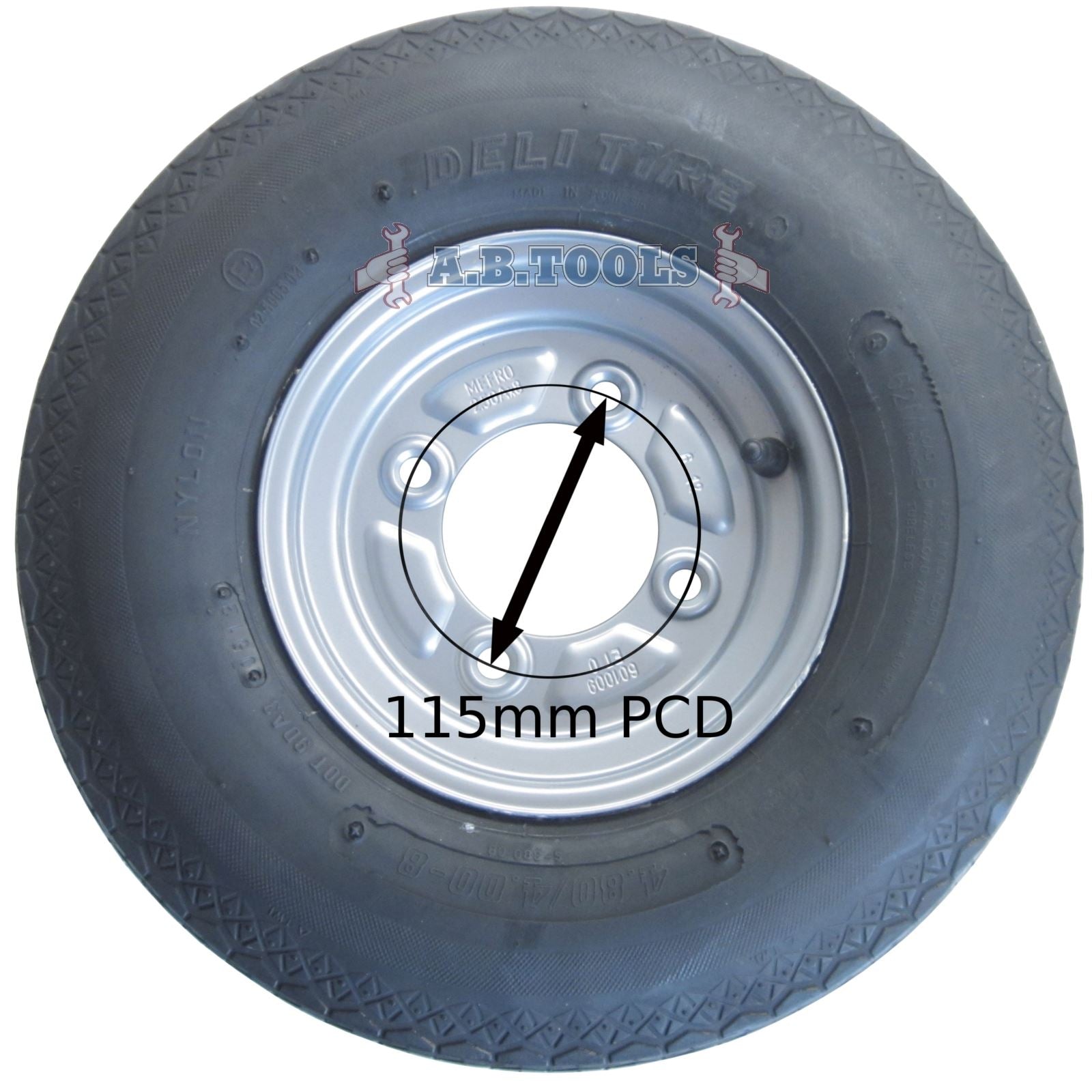 Jante et pneu de remorque 4.00-8 6 plis 115 mm PCD ERDE DAXARA TRSP17