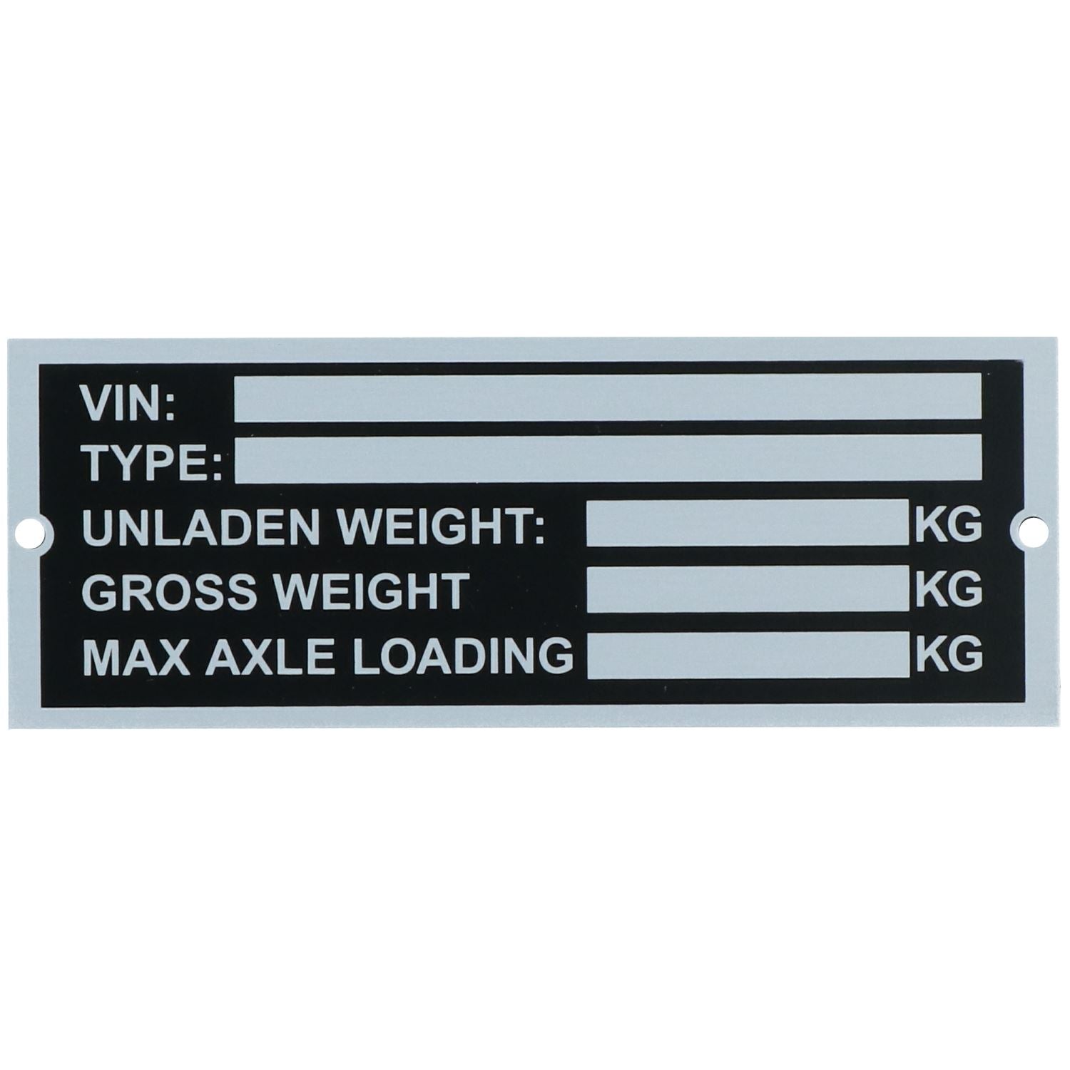 Trailer Blank VIN & Weight Chassis Plate 120mm x 45mm Idenfication Number
