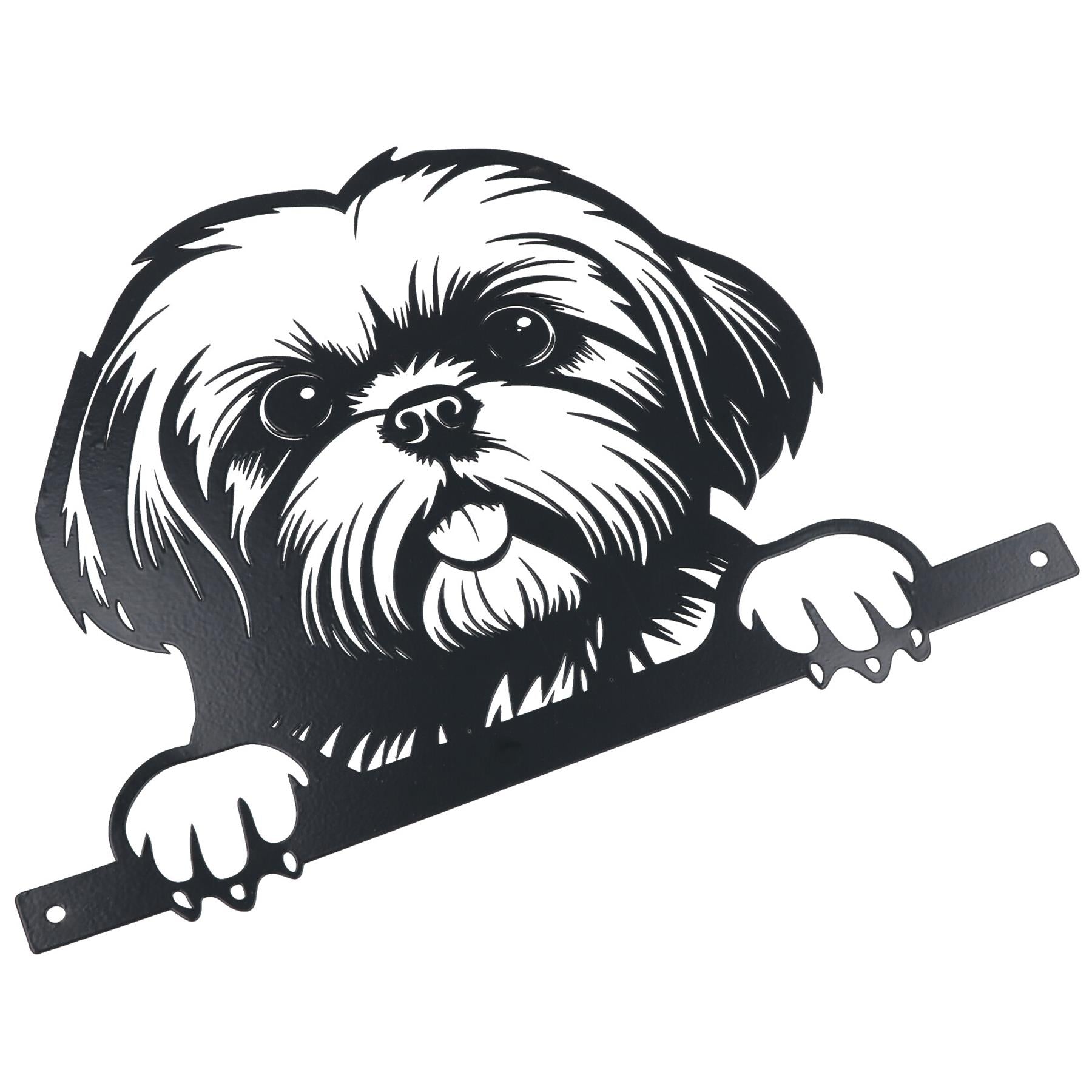 Black Metal Peeking Shih Tzu Silhouette with Fixing Plate Garden Ornament Gift