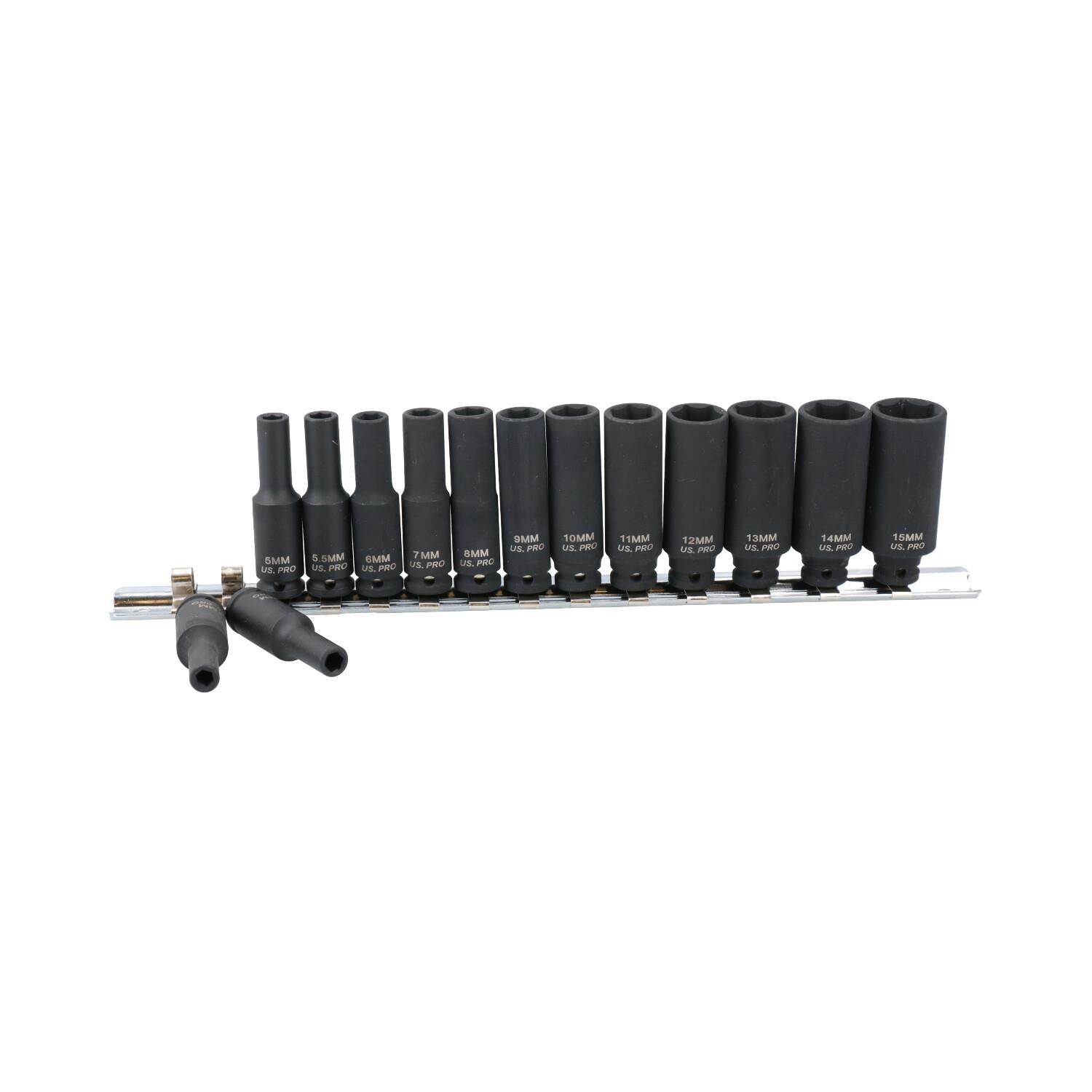 1/4" Antrieb, tiefe metrische Schlagnüsse, 6-seitig, 14-tlg., 4 mm – 15 mm, US Pro Tools