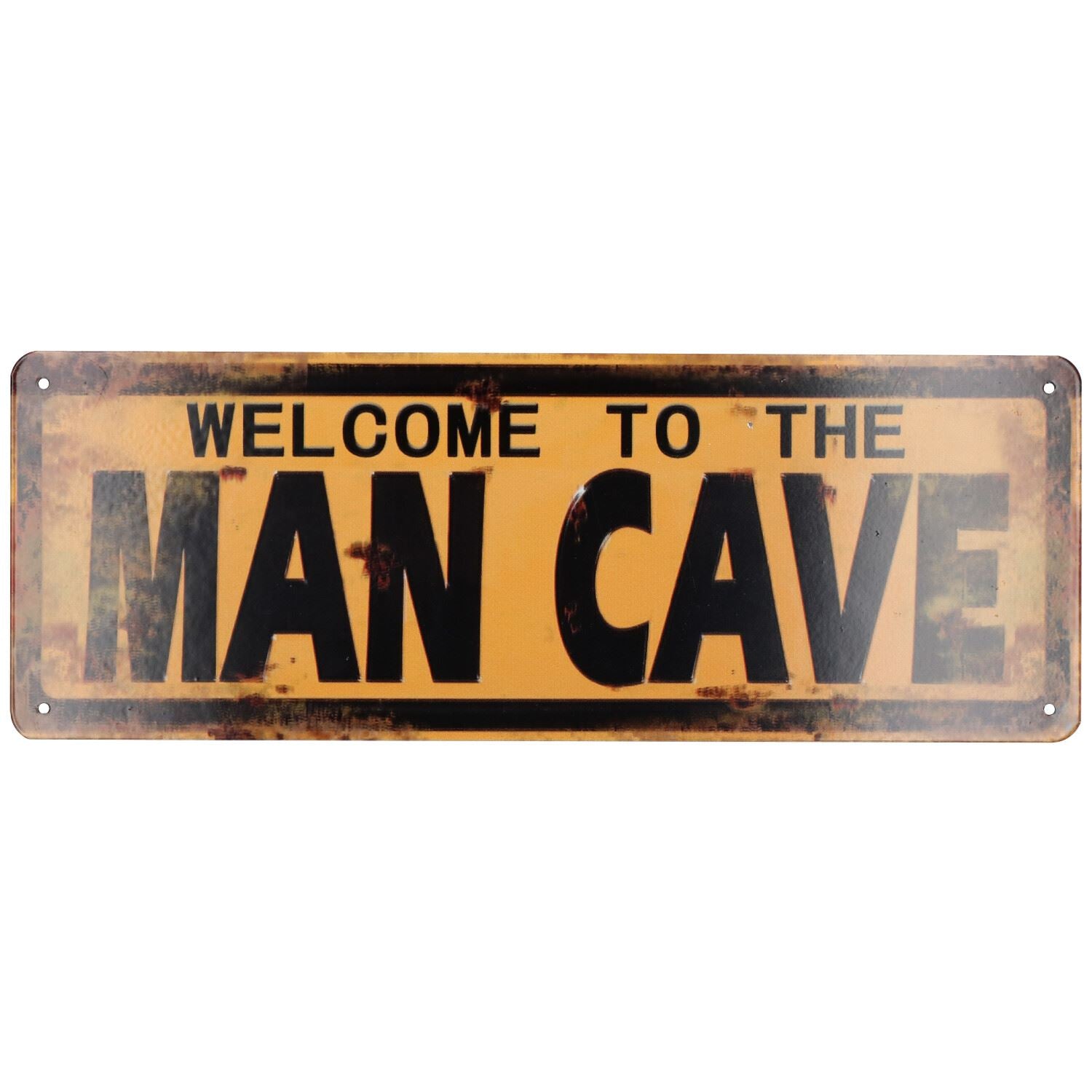 Panneau métallique rétro à suspendre « Welcome To Man Cave » avec trous pré-perforés 13 x 36 cm