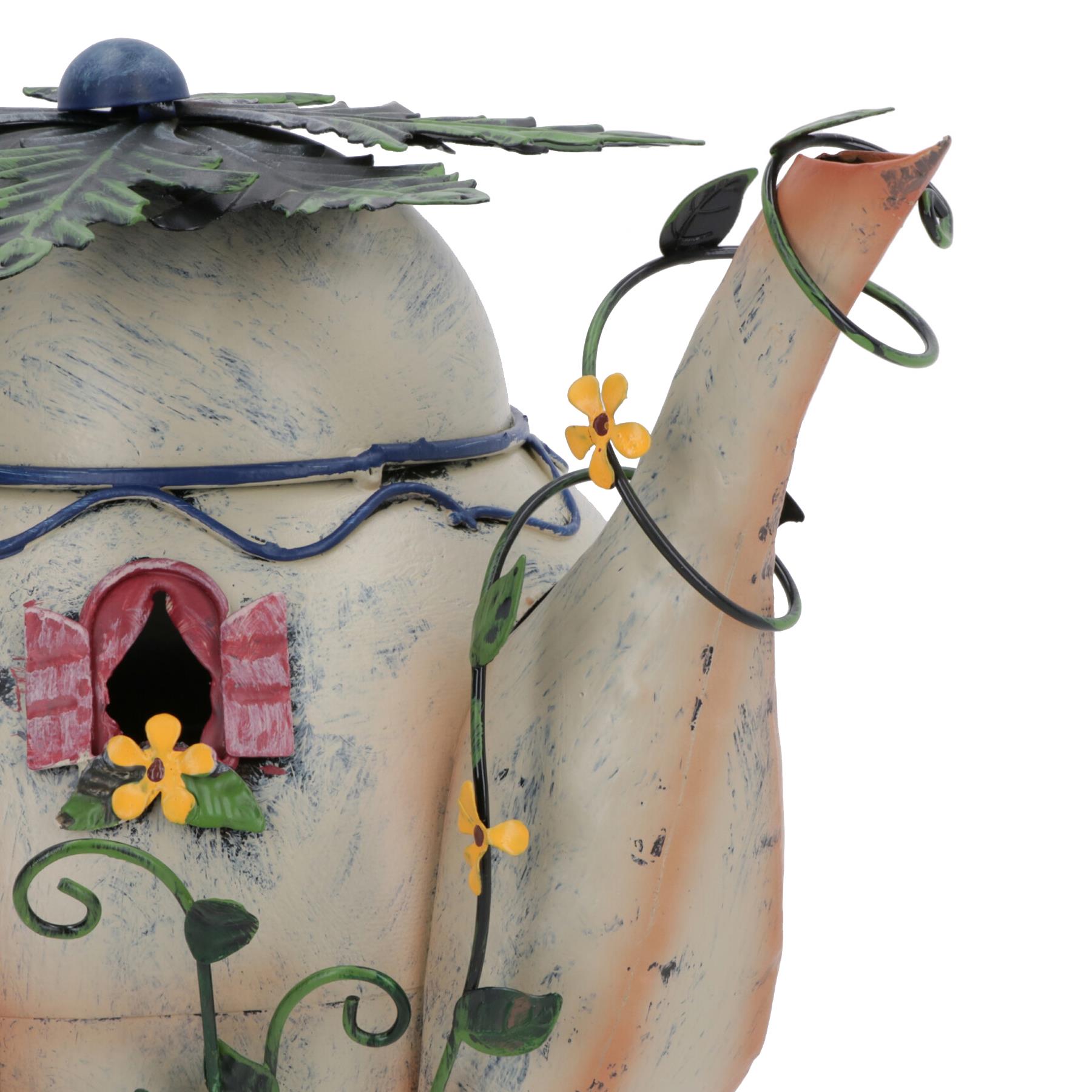 Fairy Teapot House Metal Statue Sculpture Home Decor Ornament Garden Yard