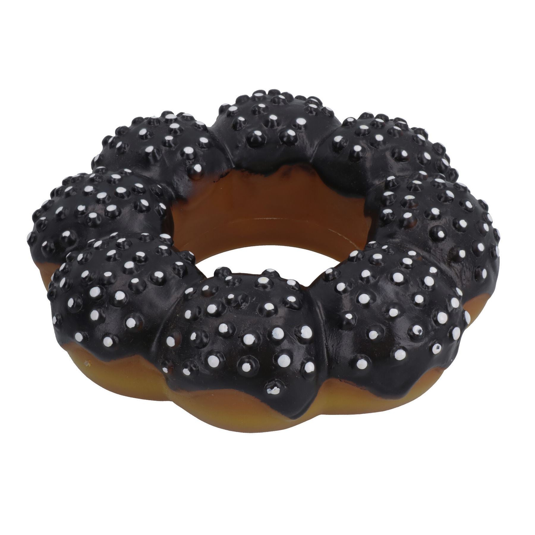 Haustier Hund Vinyl schwarz Donut Essen Hundespielzeug Spielspielzeug mit Squeeze 4x4x14cm