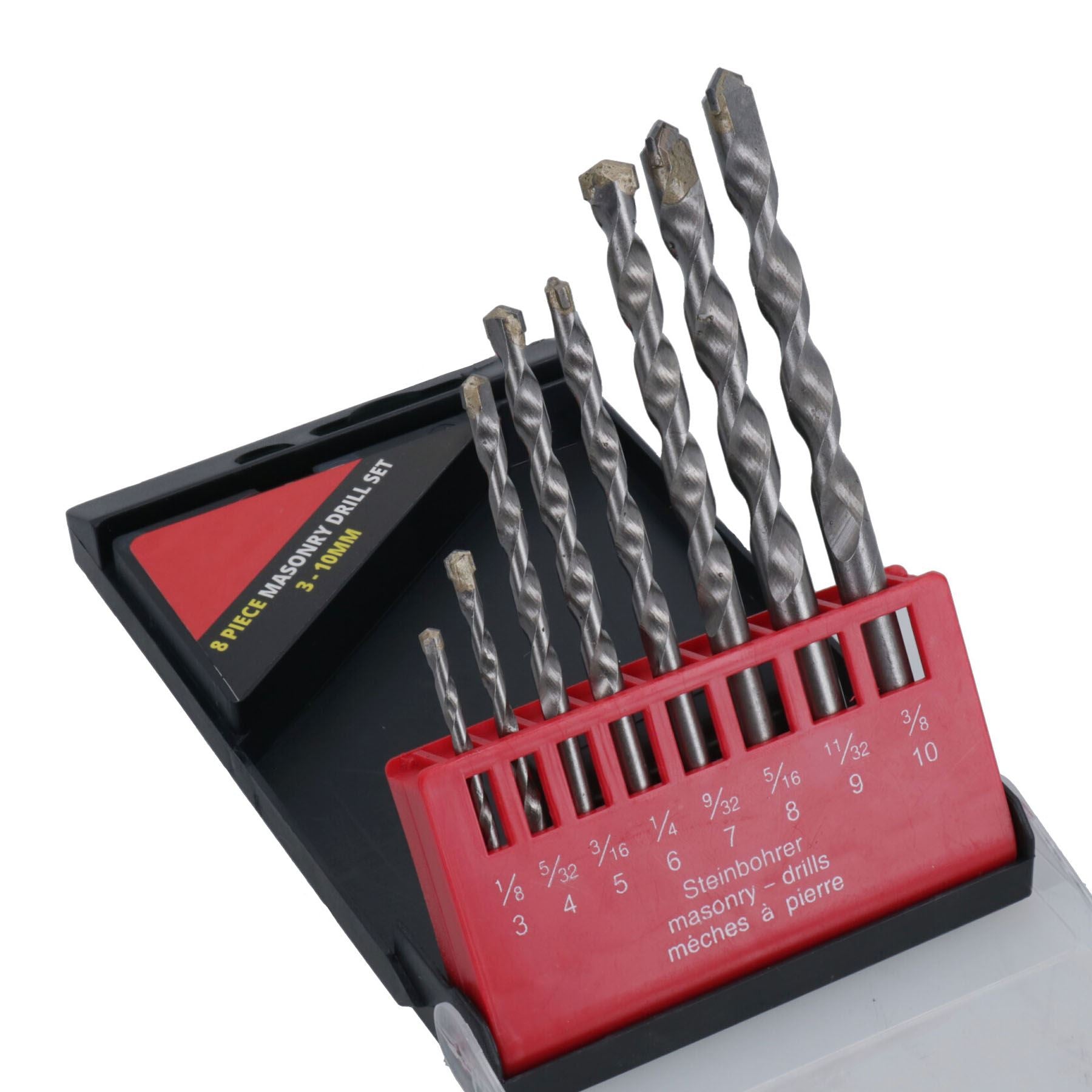 Spiralbohrer-Set für Mauerwerk, 8-teilig, metrische und imperiale Größen, für Metall, Holz, Ziegel, 3–10 mm