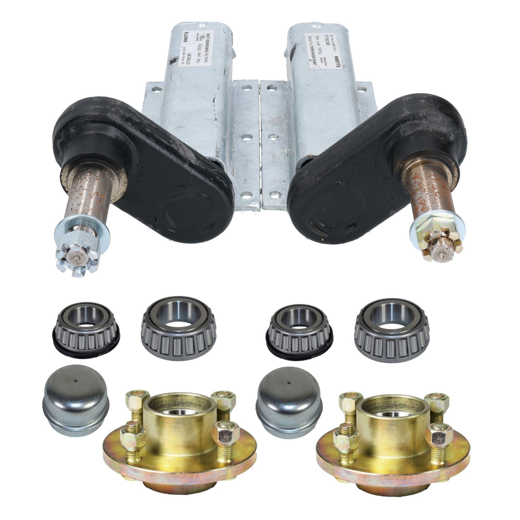 Unités de suspension de remorque galvanisées de 550 kg et roulements à billes à moyeux PCD de 100 mm (paire)