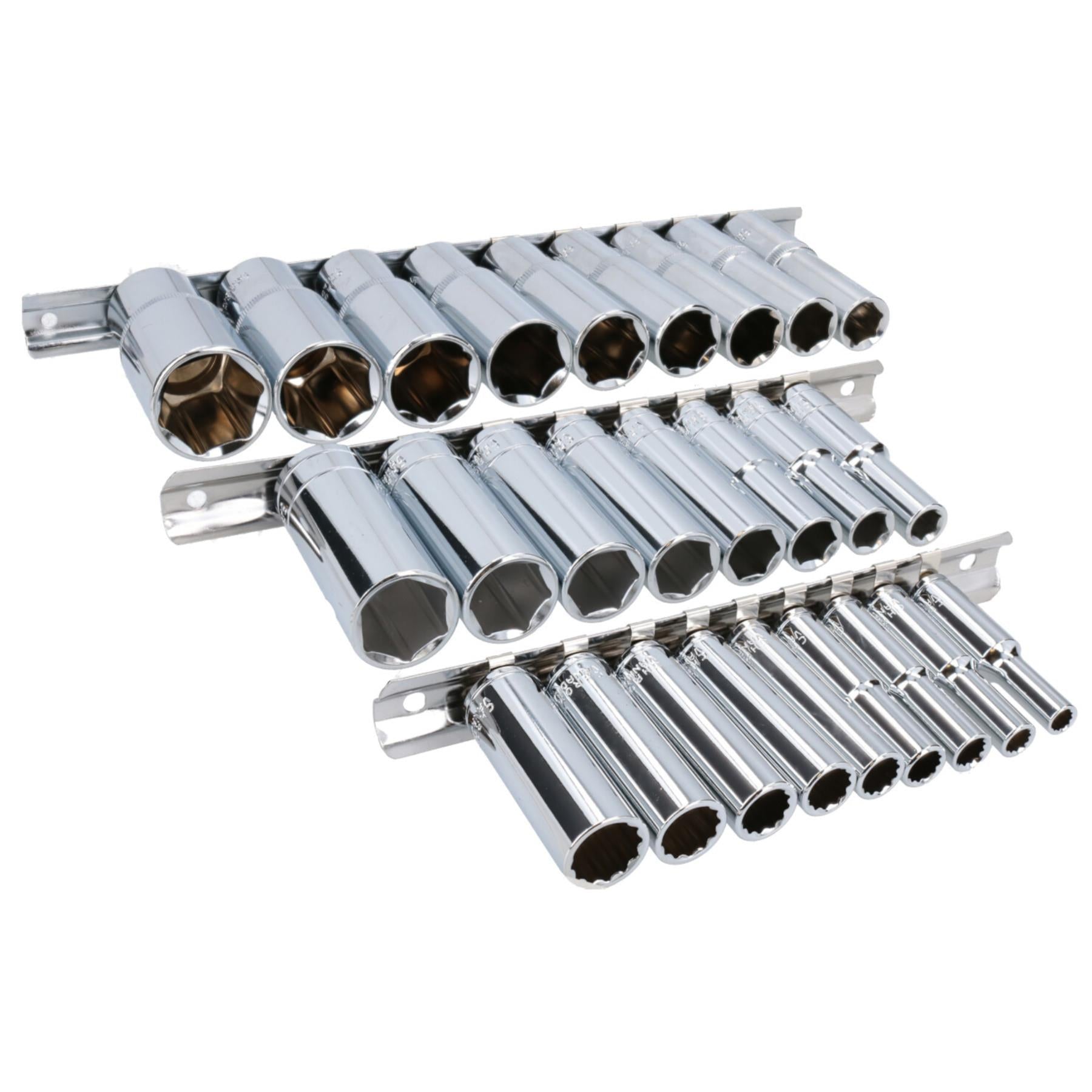 Douilles profondes impériales SAE AF 1/4" 3/8" et 1/2" 3/16" - 1" 28 pièces 6 côtés