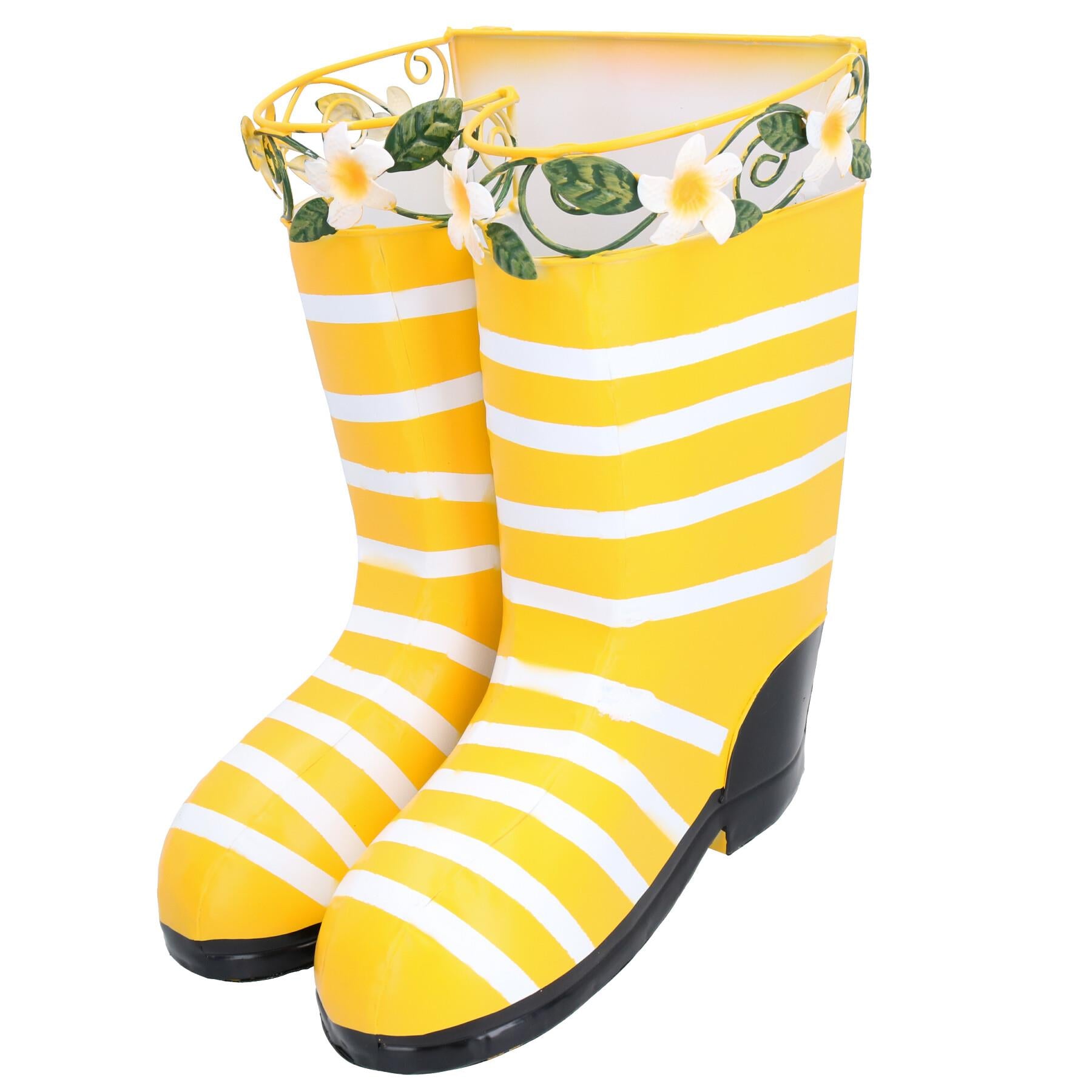 Paire de bottes en caoutchouc jaunes à suspendre, jardinière en métal, ornement de jardin, cadeau, 20 x 24 x 30 cm