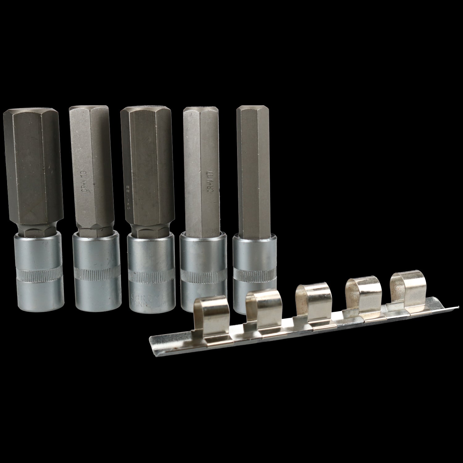 5-teiliger 1/2-Zoll-Antrieb, 14–24 mm, Sechskant-Bit-Steckschlüsselsatz, 100 mm lang, tiefe Reichweite auf Schiene, CrV