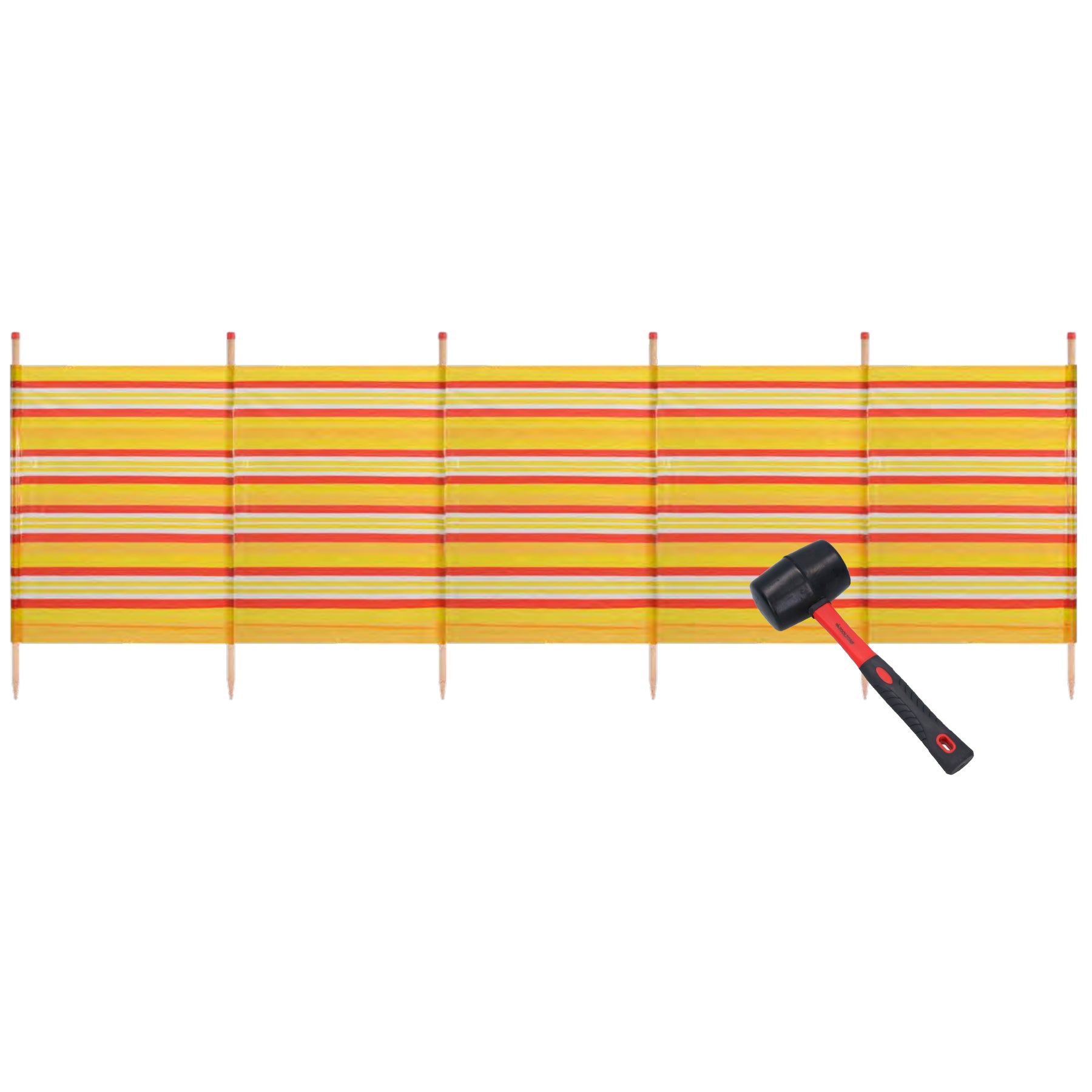 Abri de plage coupe-vent à 6 poteaux 1,5 m sur 3,7 m avec brise-vue et bande jaune