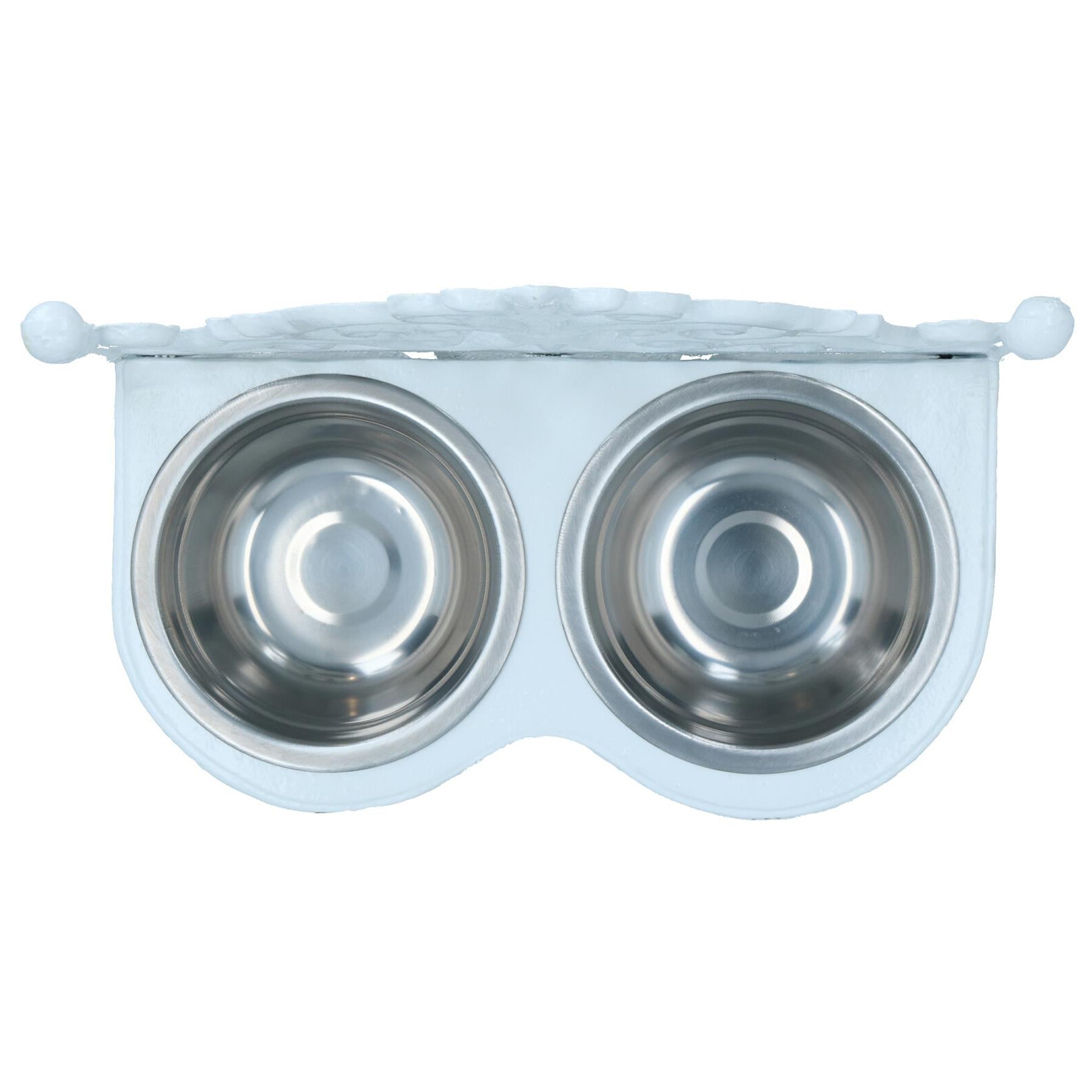 Dog Puppy Cat Feeding Food Bowls Dishes Stainless Steel / Cast Iron Stand