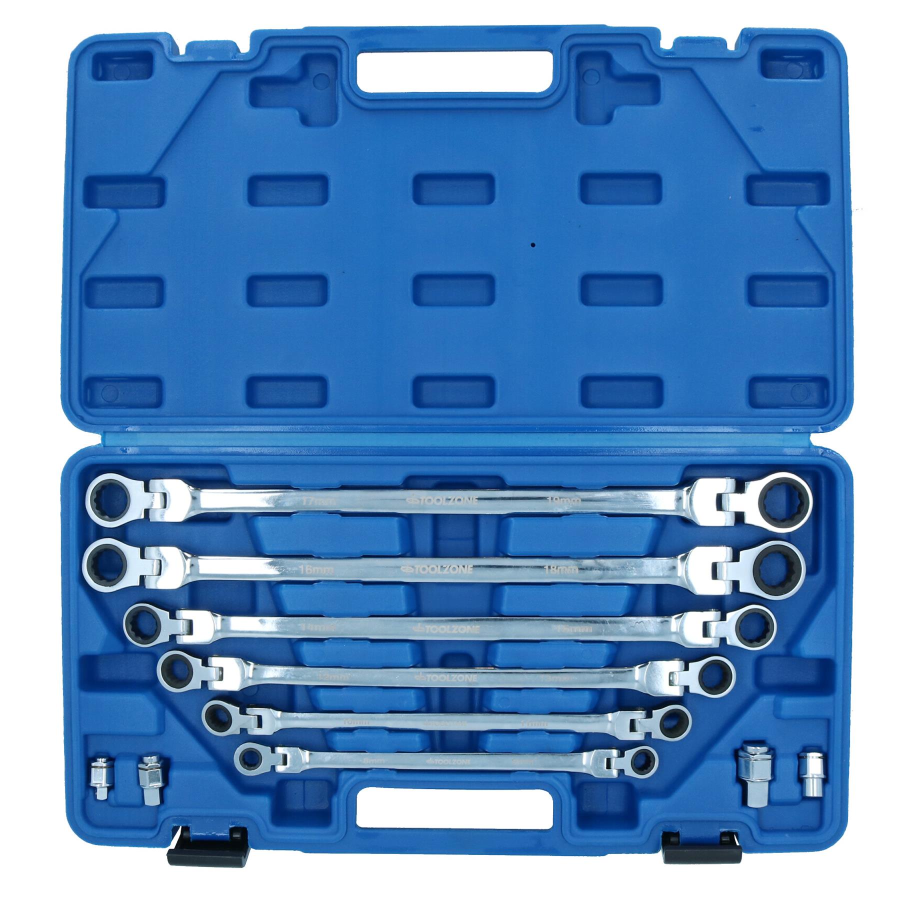 Metric Flexi Headed Ratchet Spanners Wrench Set Extra Long 8mm - 9mm 10pc