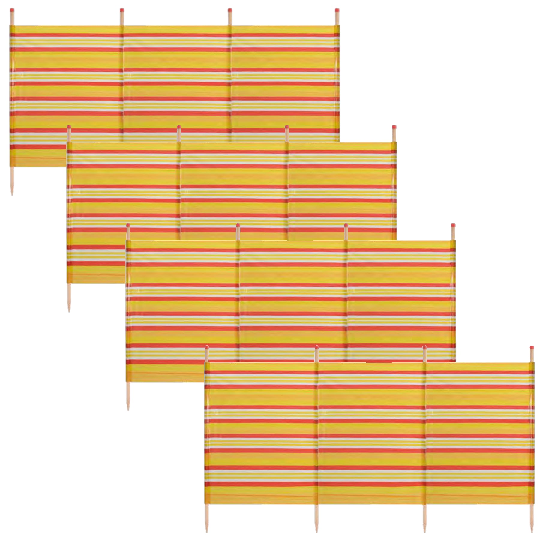 Abri de plage coupe-vent à 4 poteaux 1,2 m sur 2,2 m avec écran d'intimité et bande jaune