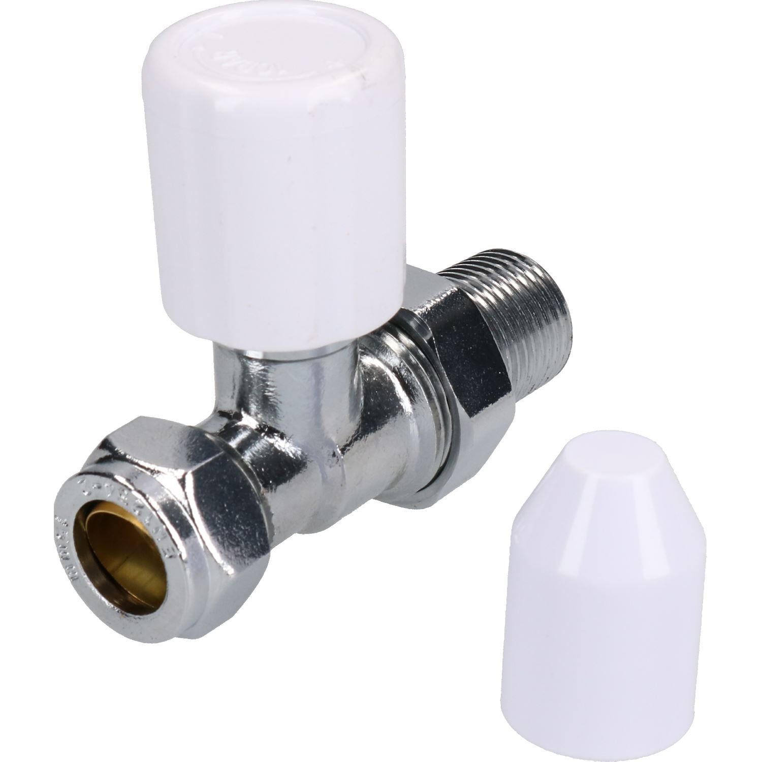 15 mm verchromtes Inline-Messing-Heizkörperventil, gerade, verstellbarer Rückschlagschutz