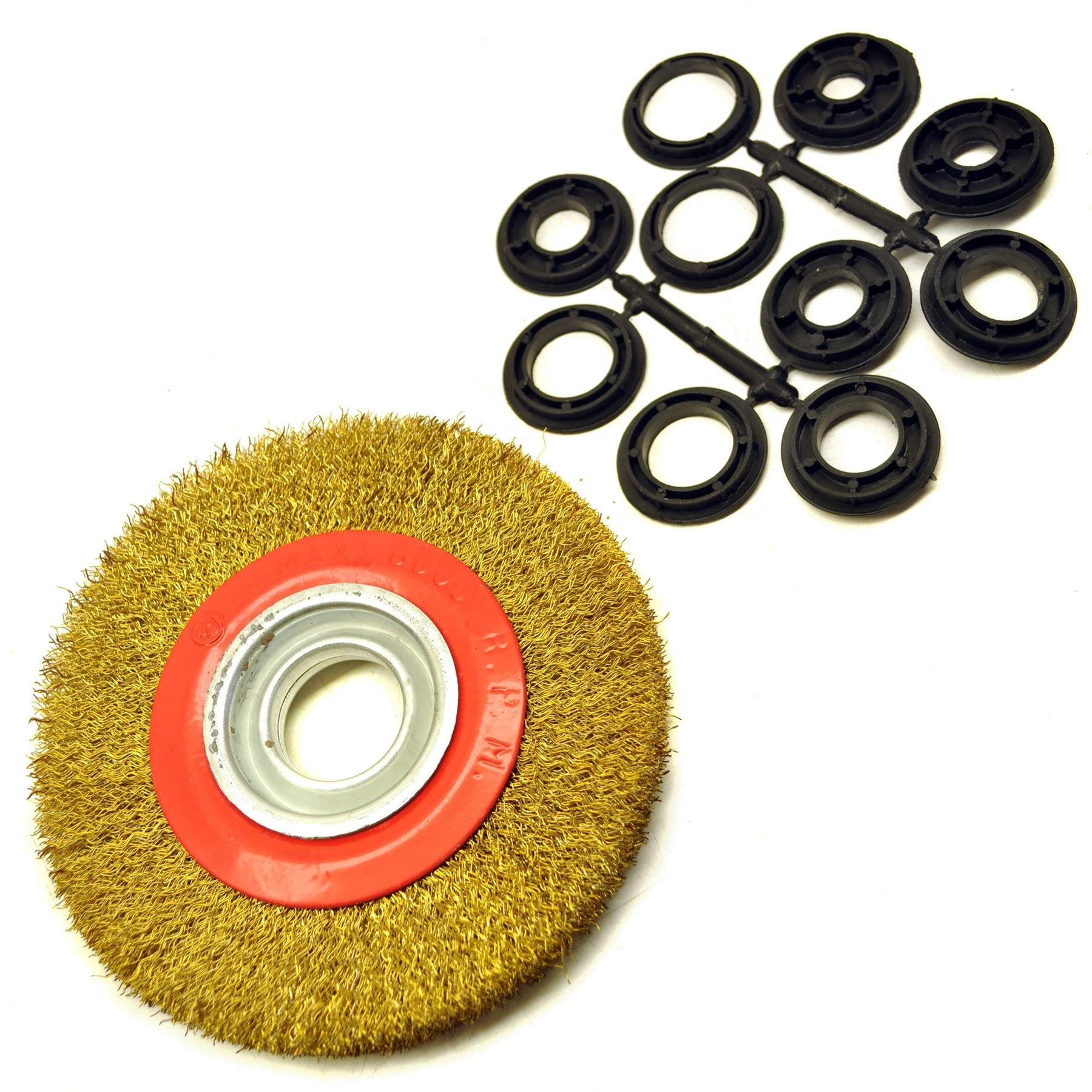 Stahldrahtrad/-bürste mit Schaftadaptern für 6"- und 8"-Doppelschleifmaschinen TE013