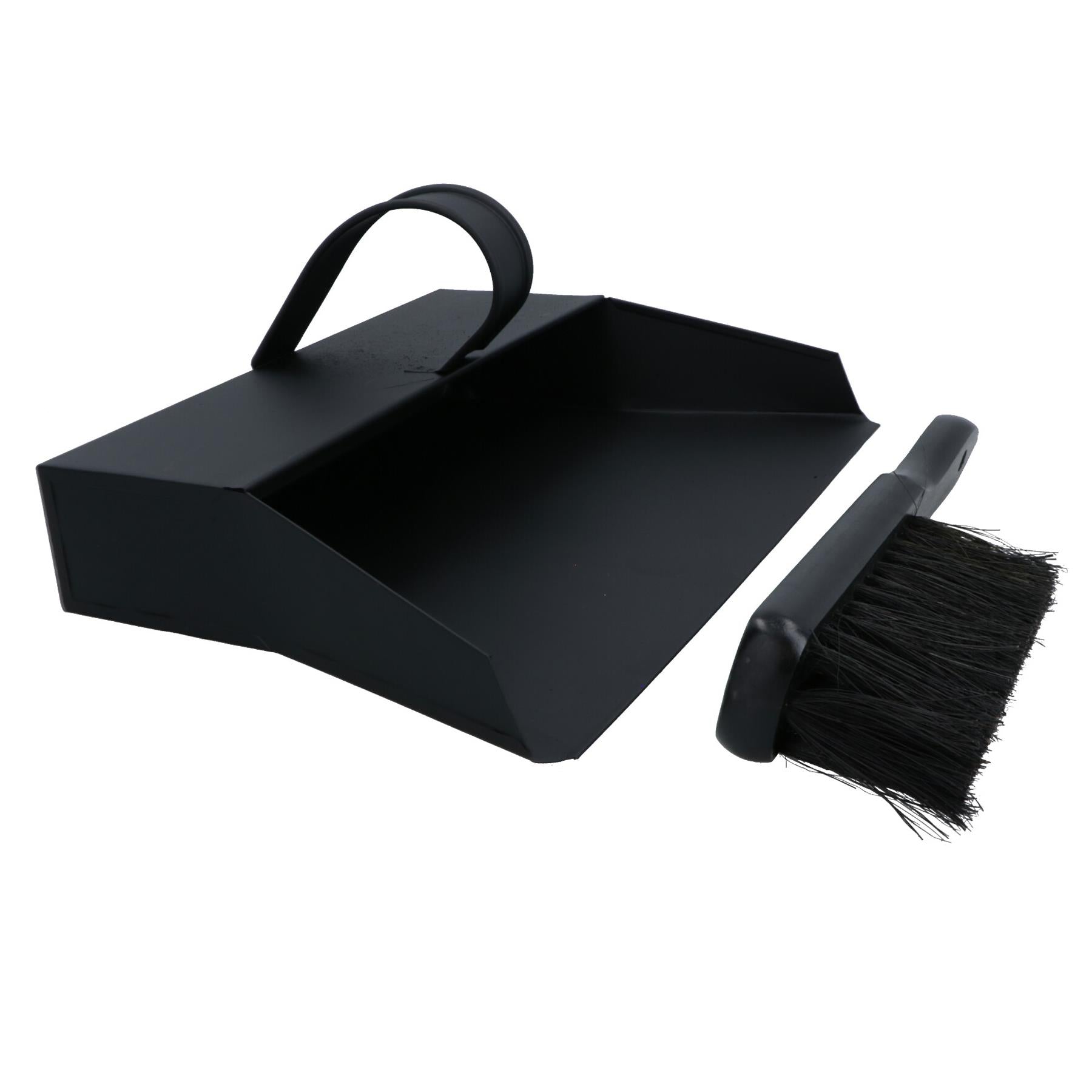 Black Hooded Bannister Dustpan and Brush Ash Carrier Fire Place Log Burner