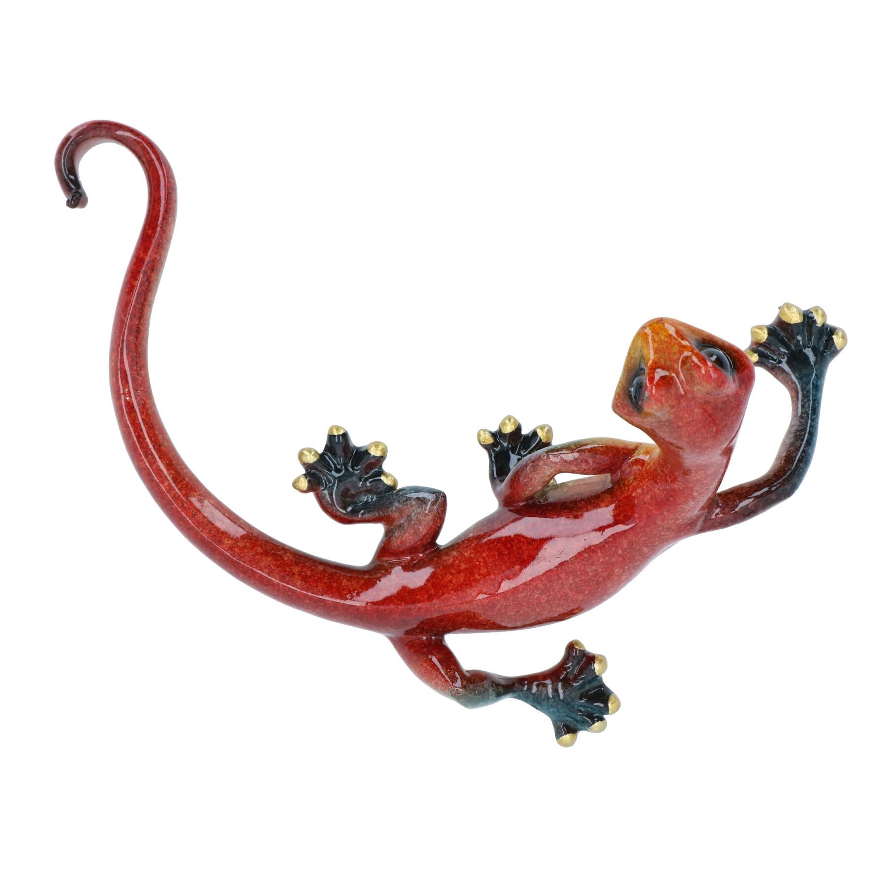 Statue décorative murale en résine représentant un lézard gecko tacheté rouge de taille moyenne