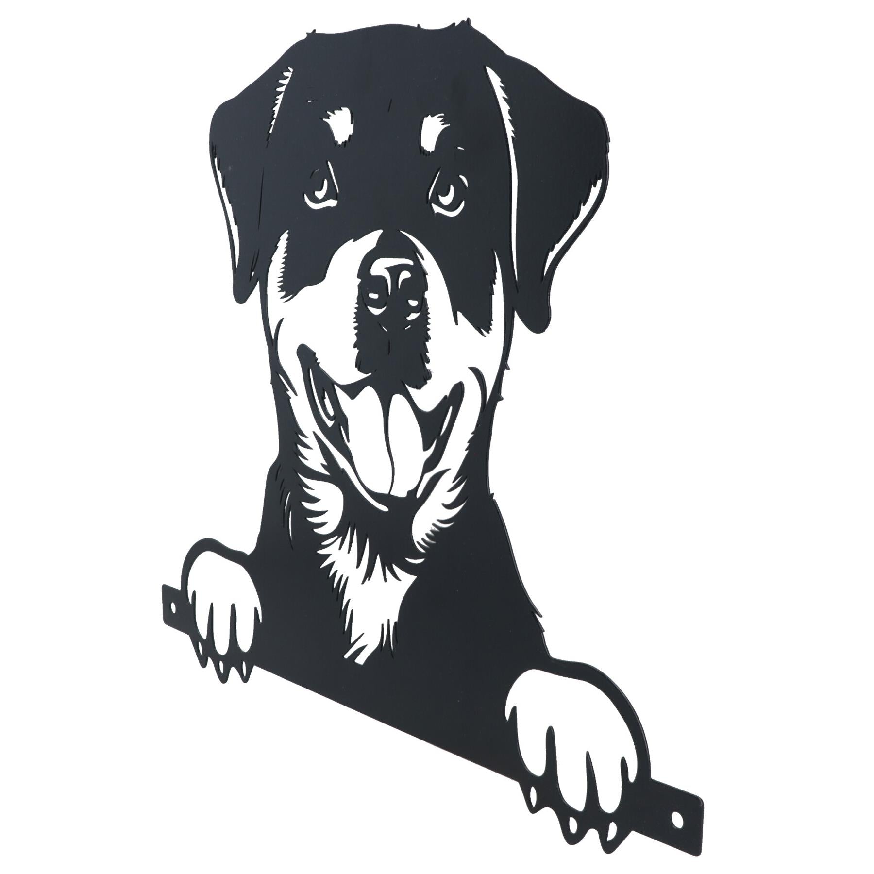 Black Metal Peeking Rottweiler Silhouette with Fixing Plate Garden Ornament Gift