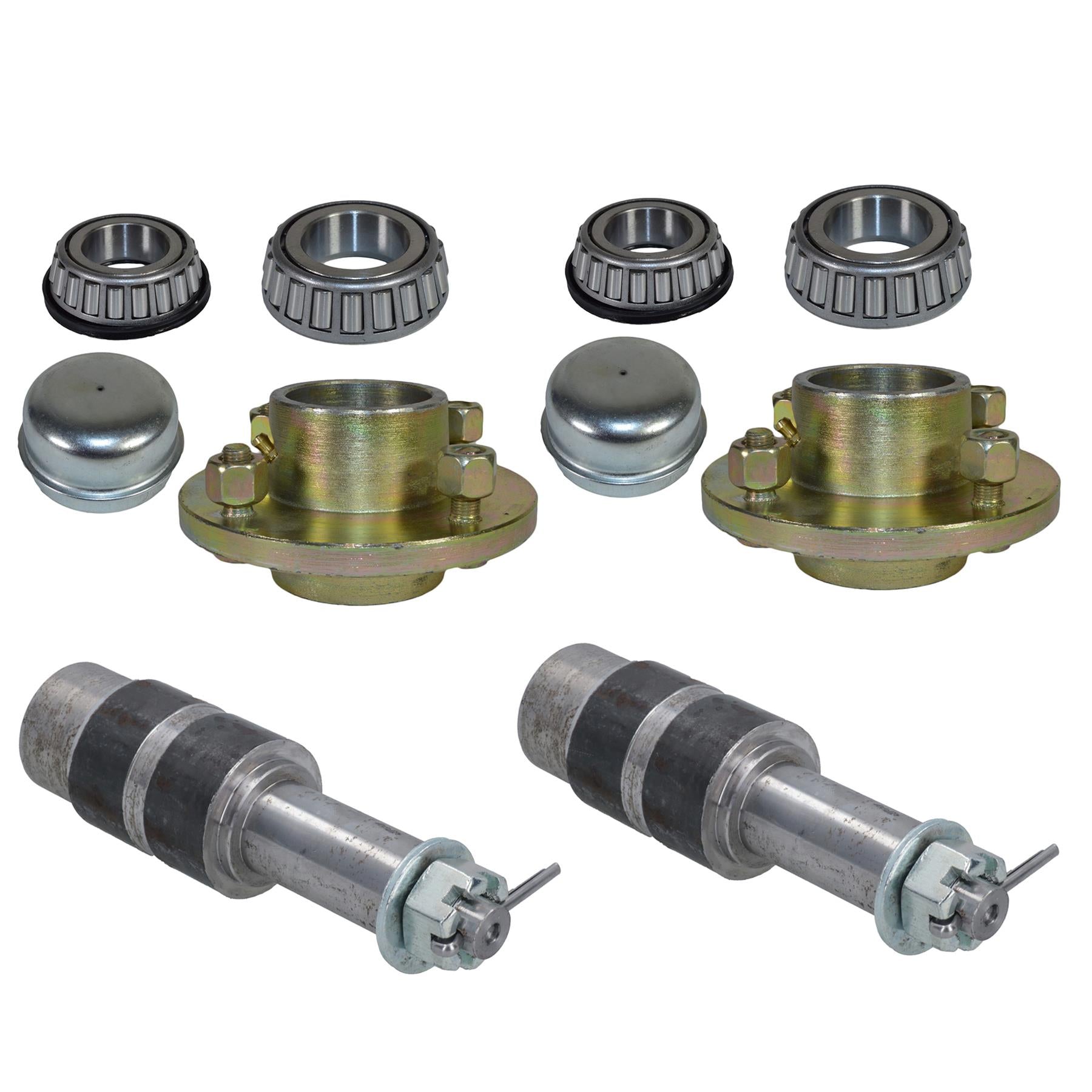 Lot de 2 moyeux de roue de remorque et essieux à fusée allongés 4" PCD