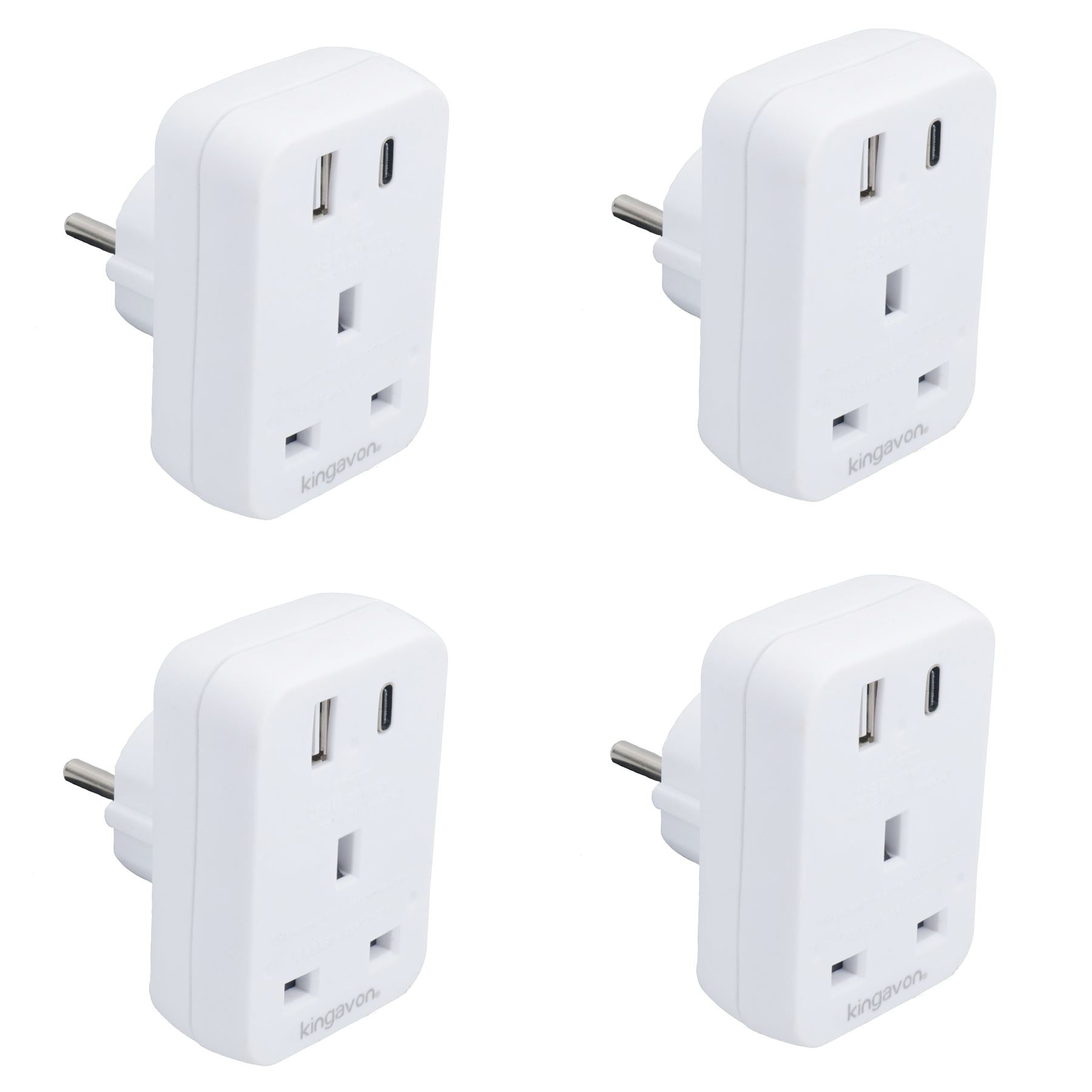 UK To EU Travel Socket Adaptor 2 Pin to 3 Pin Plug + C / USB Charging Ports